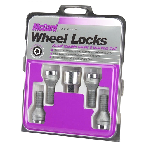 Chrome Bolt Style McGard Cone Seat Wheel Locks (M12 x 1.5 Thread Size), 4 Locks / 1 Key