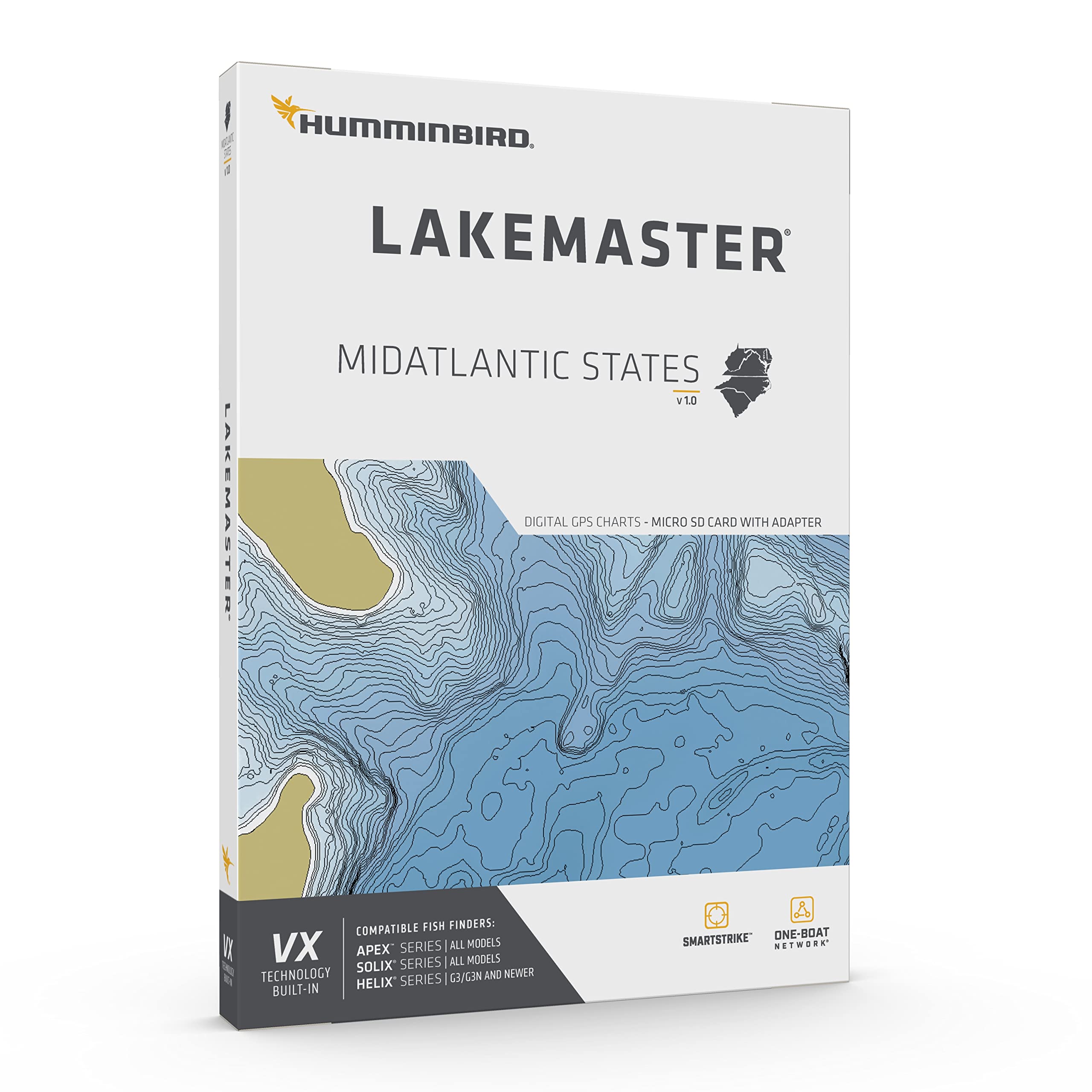 LakeMaster Humminbird Mid-Atlantic V1 Map SD Card for Fish Finders