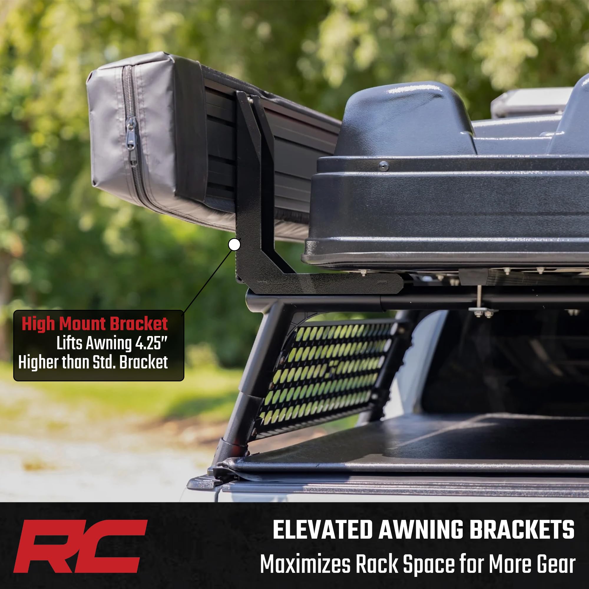 High Mount Rough Country Brackets for 270° Awning - Elevated Steel Awning Mounts for RC Bed Racks, Bolt-On Design