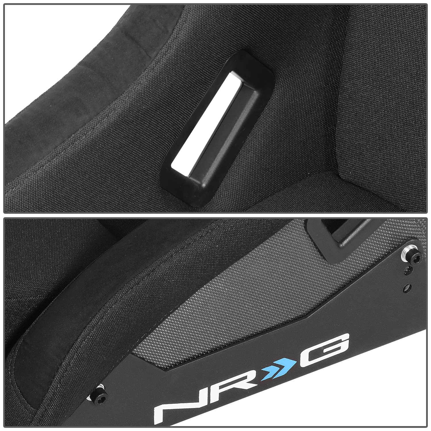 NRG Innovations Fixed Back NRG-RSC-302CF-SL Bucket Racing Seat with Universal Side Mount Bracket, Silver Carbon Fiber Back, Black/Silver