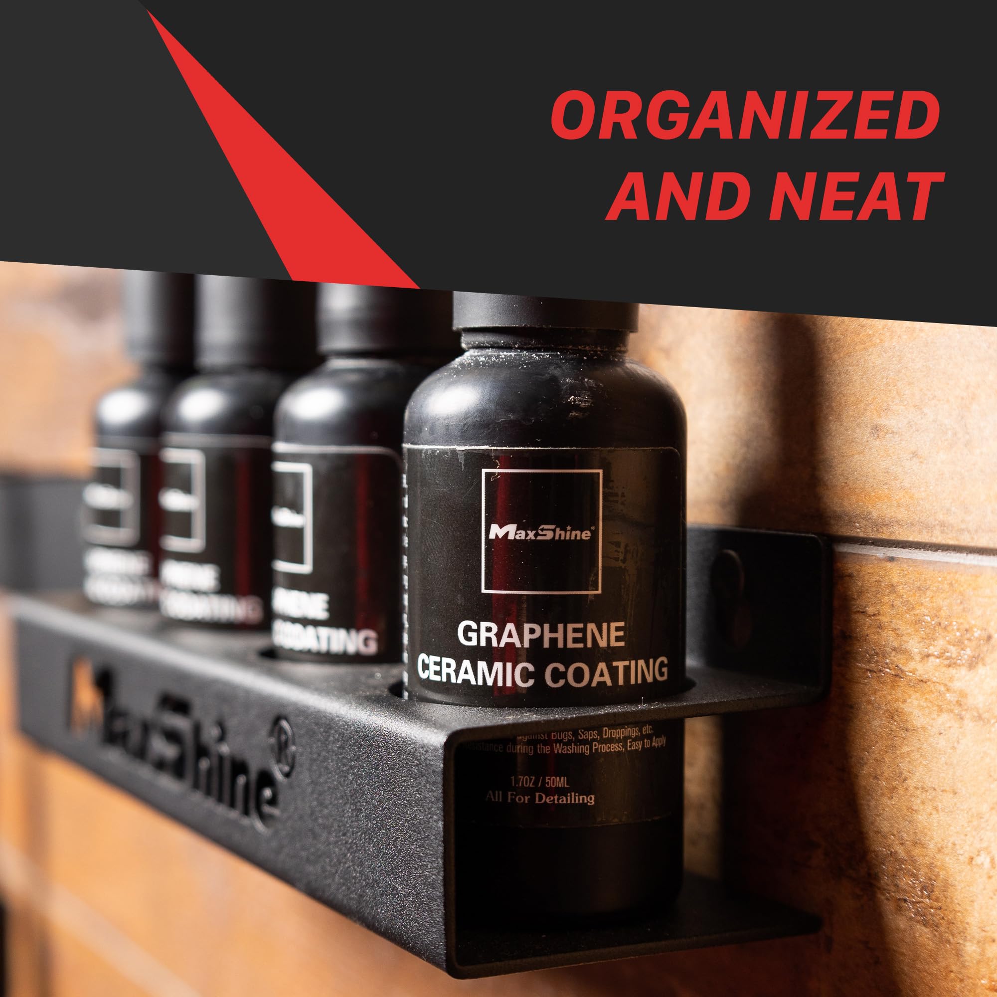 Maxshine Ceramic Coating Holder Universal Detailing | Wall-Mount Organizer Holds 4 Bottles (50–100ml) | Sturdy Lightweight Rack for Garage Storage & Mobile Use | Premium Auto Detailing Accessory