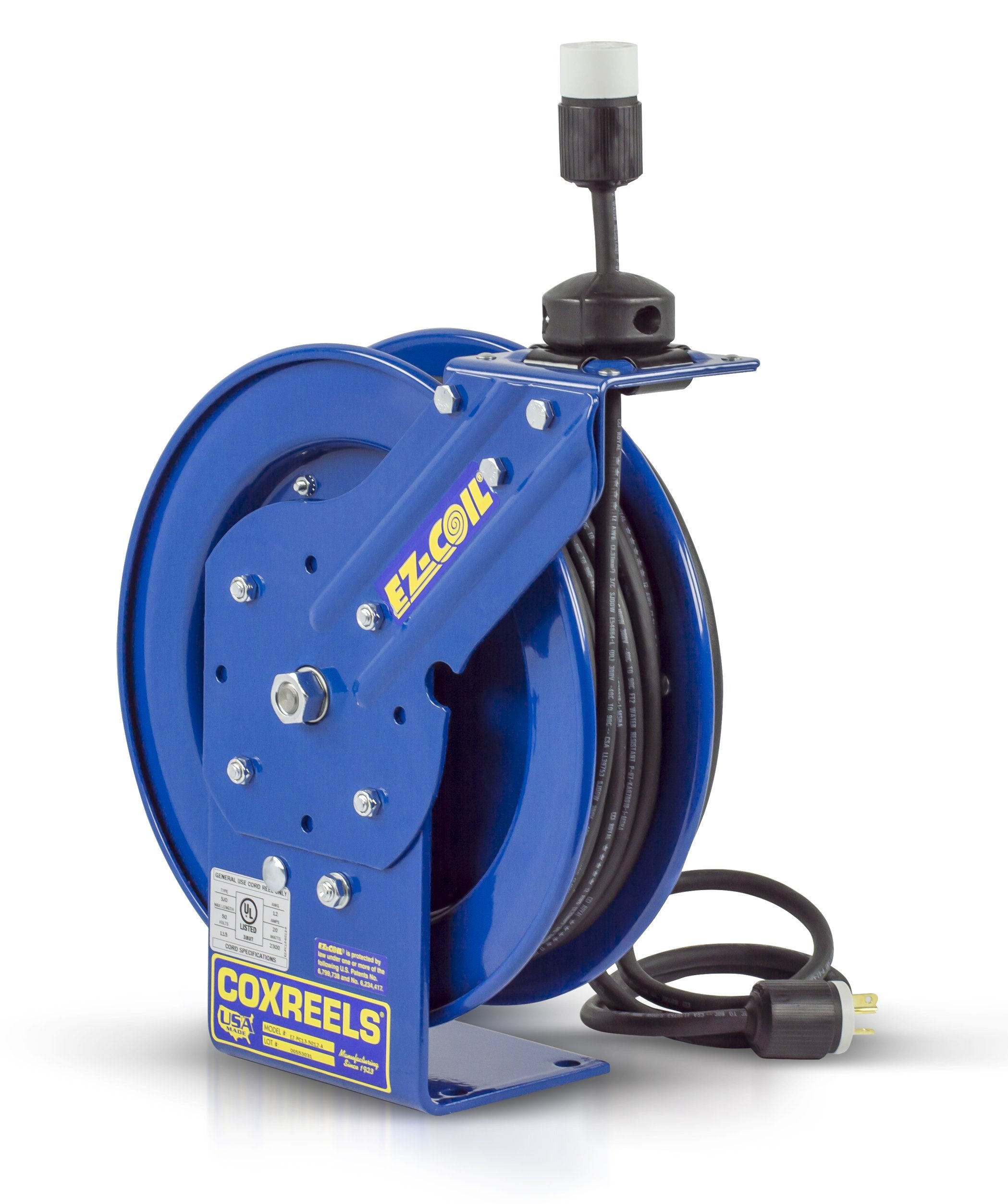 Coxreels Power Cord Reel EZ-Coil Safety Series with Single Receptacle - 50 Ft., Model# EZ-PC13-5012-A