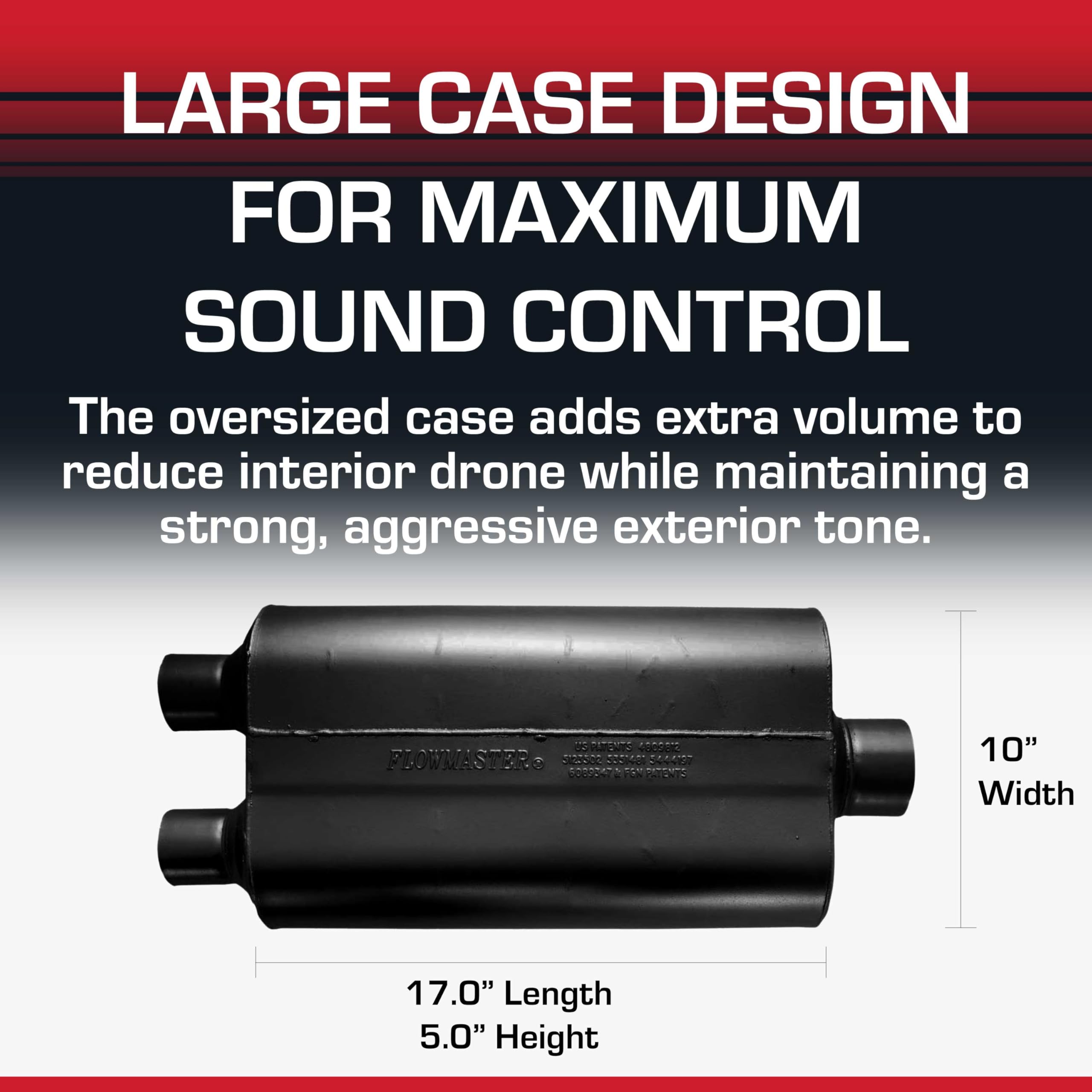 Flowmaster Super 50 Series Muffler Chambered – Dual In 2.25”/ 3.00” Center Out – Moderate Sound – 16-Gauge Aluminized Steel – Full-Size Trucks, SUVs, and Tow Vehicles (524553)