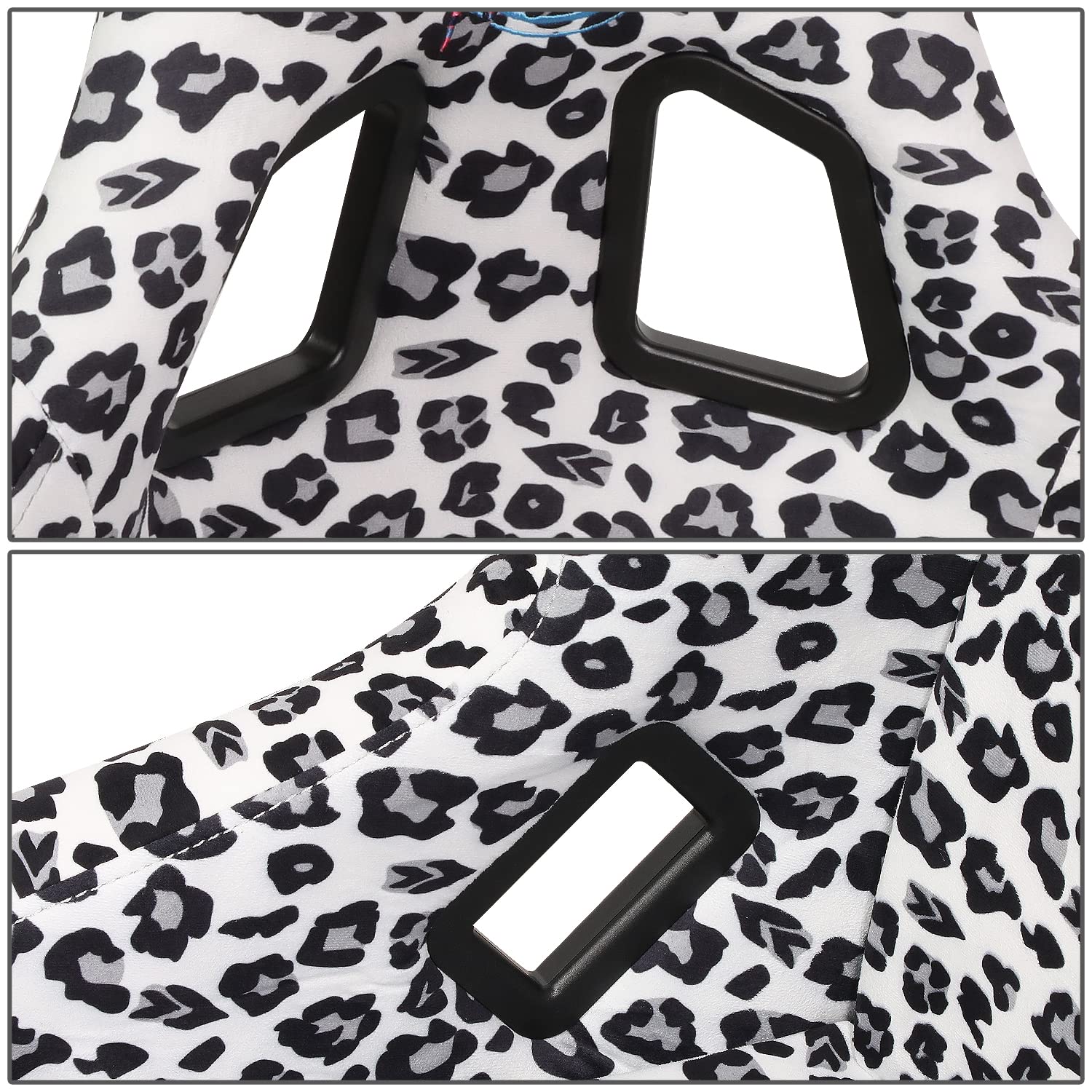 NRG Innovations Prisma Fixed Back Bucket Racing Seat NRG-FRP-302-WT-SAVAGE with Bottom Mount Bracket, White Savage Leopard Print Fabric/White Pearl Back, 24" W X 36" H X 18" D