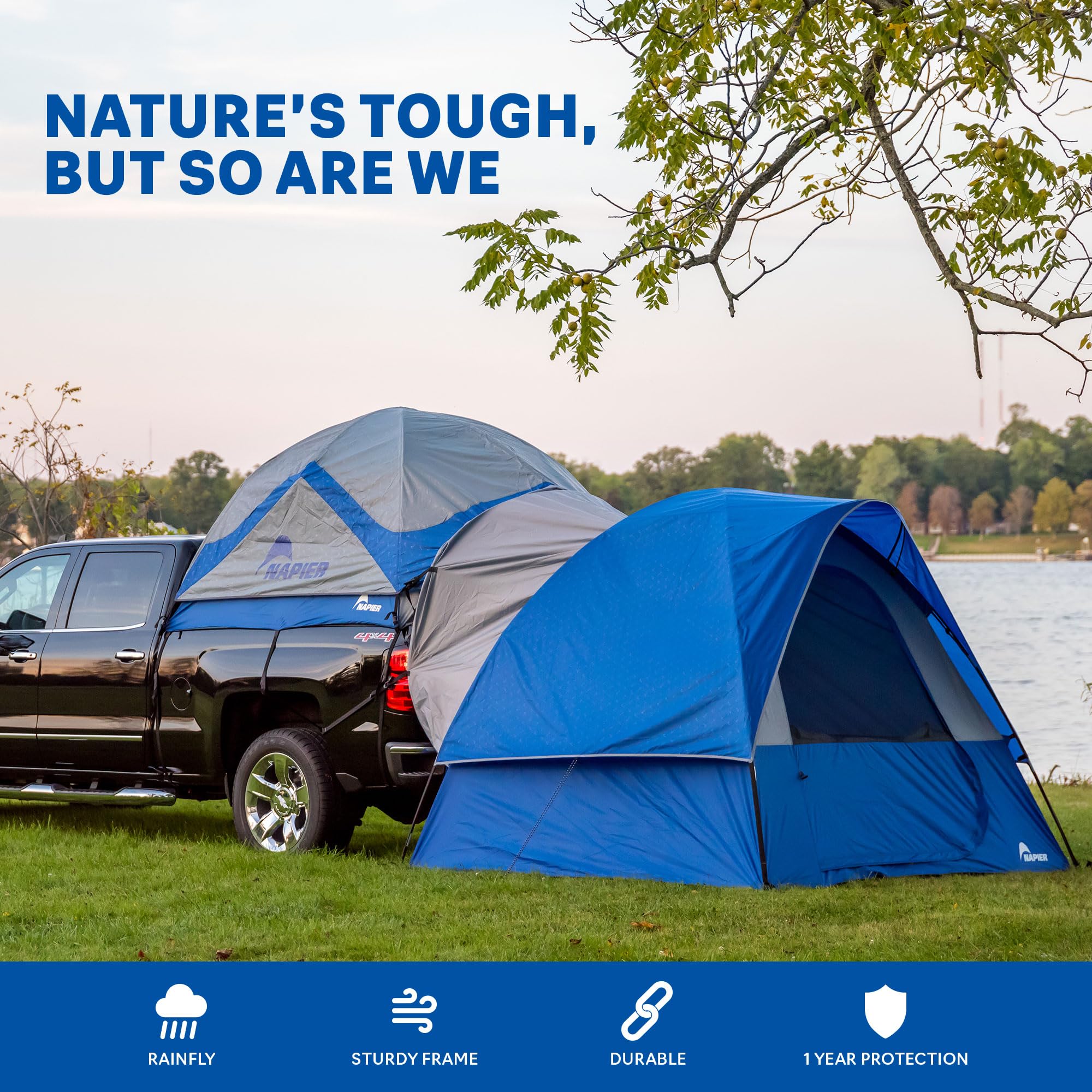 Sportz Link Napier Portable 4 Person Truck Bed Attachment Outdoor Camping Tent with Convenient Carry Bag, Blue (Trunk Tent Not Included)