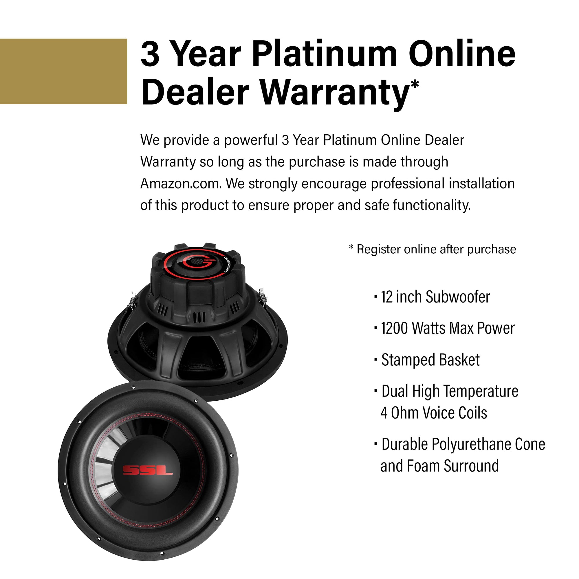 CG12D Sound Storm Laboratories 12 Inch Car Subwoofer - 1200 Watts Maximum Power, Dual 4 Ohm Voice Coil, Sold Individually