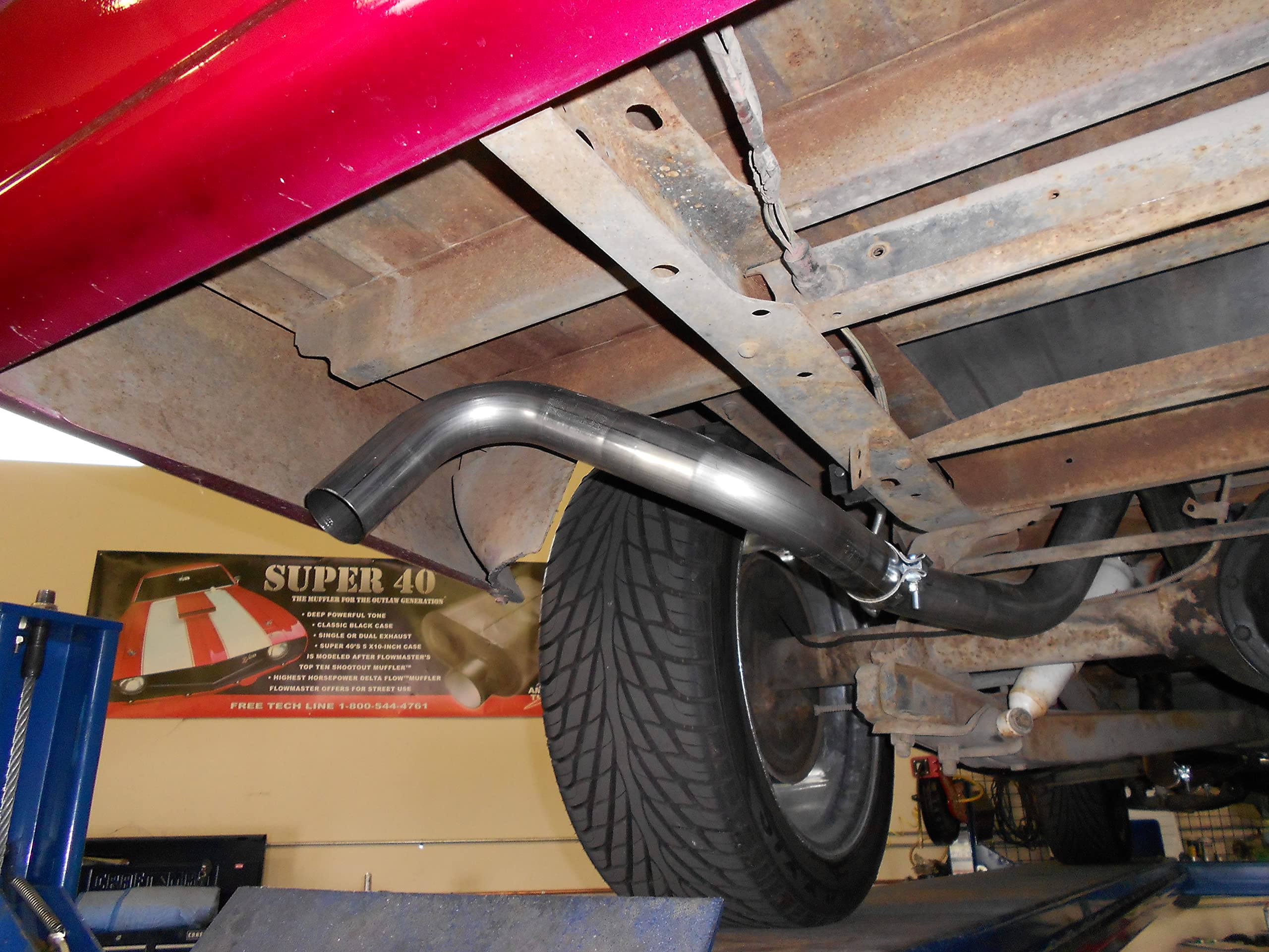 American Thunder Flowmaster 17654 Crossmember-Back Exhaust Kit 2.5 Inch Aluminized Steel Compatible with 1967-1972 Chevy GMC C10 C15 1/2 Ton Truck with V8 engine