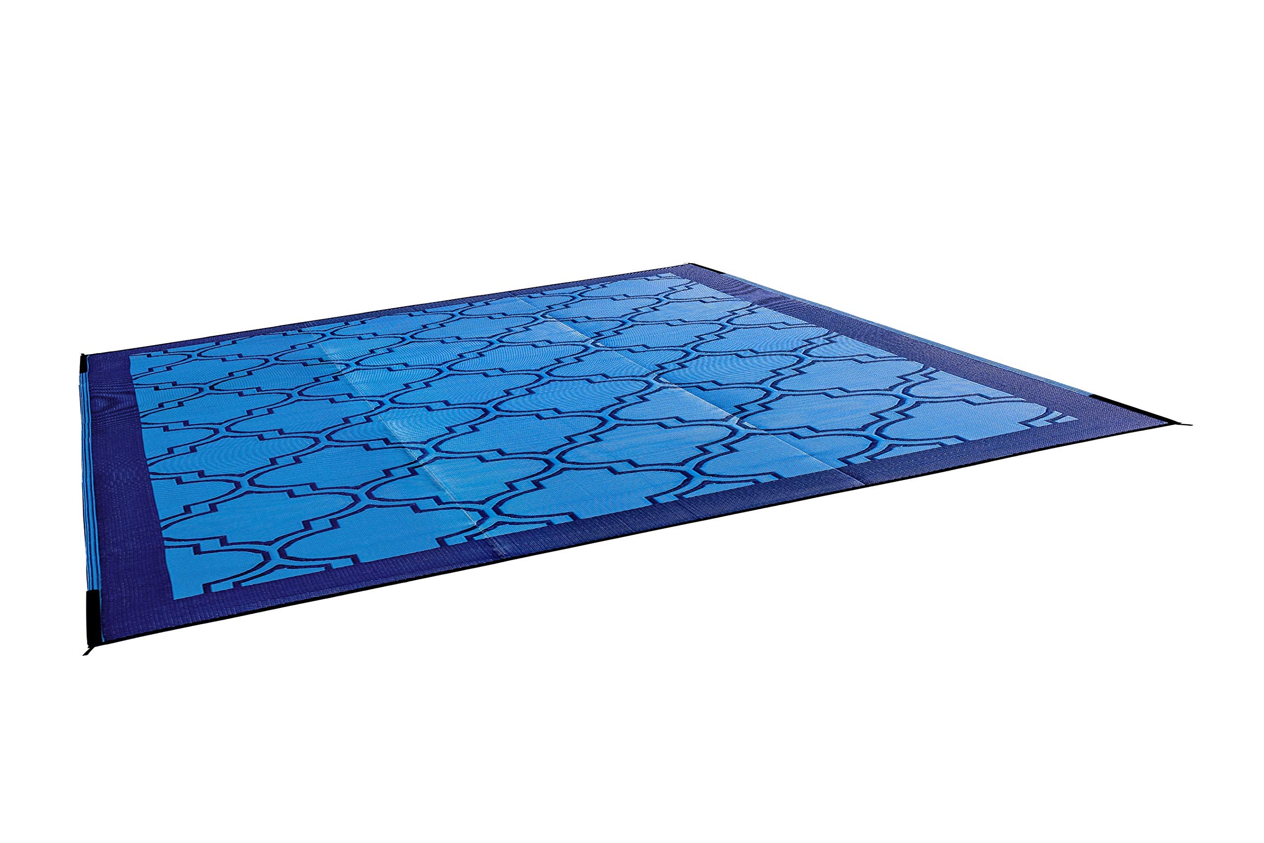 Camco Outdoor Large Reversible Patio Mat - Easy to Clean, Perfect for Picnics, Cookouts, Camping, and The Beach (9' x 12', Lattice Blue Design) (42856)