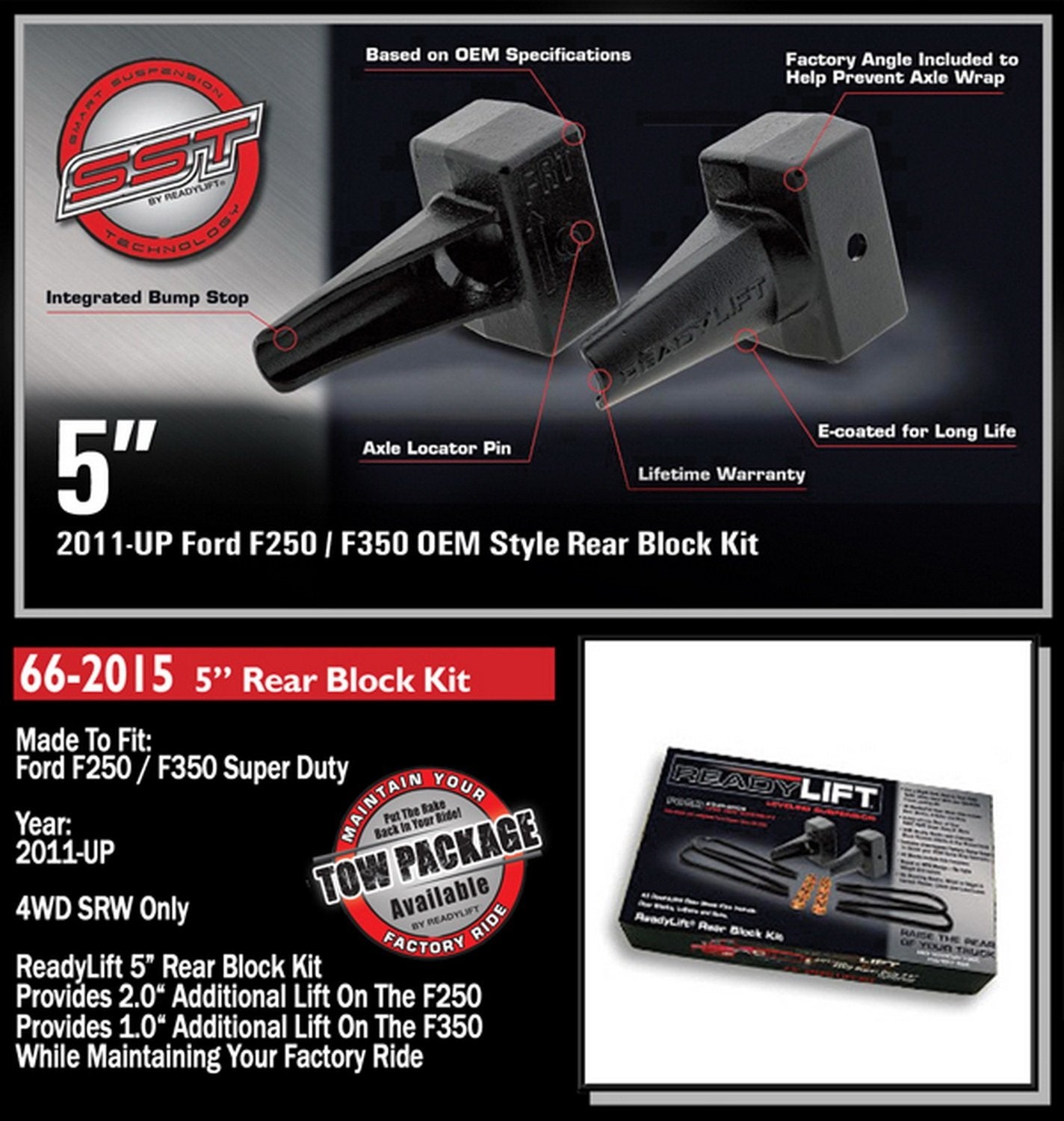 5" Rear Block Kit ReadyLift - Ford Super Duty (2-pc Drive Shaft Only) 2011-2016