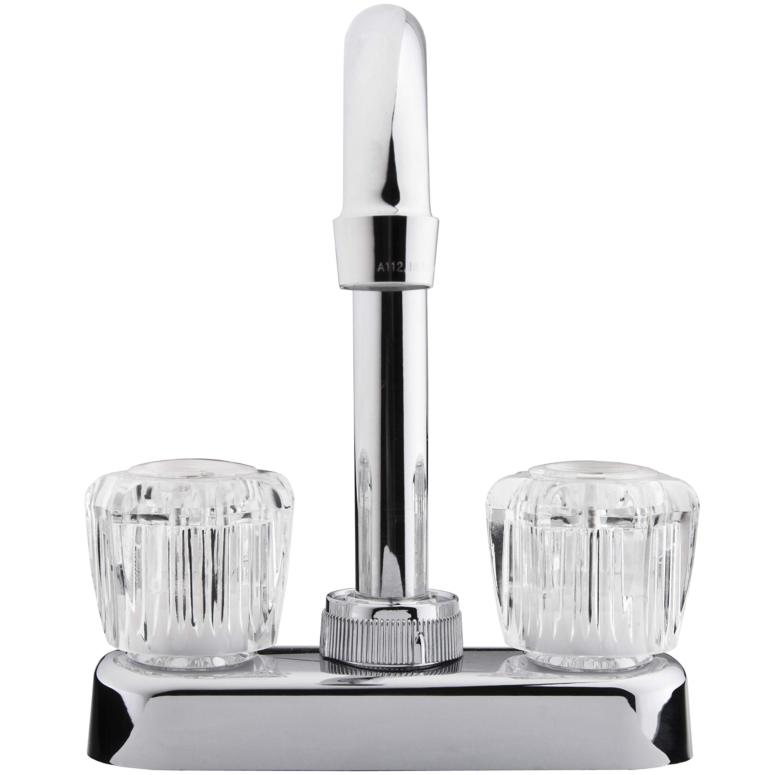 Dura Faucet RV Swivel Bar Faucet DF-PB150A-CP with Clear Acrylic 2-Knobs - 6-inch Spout (Chrome)
