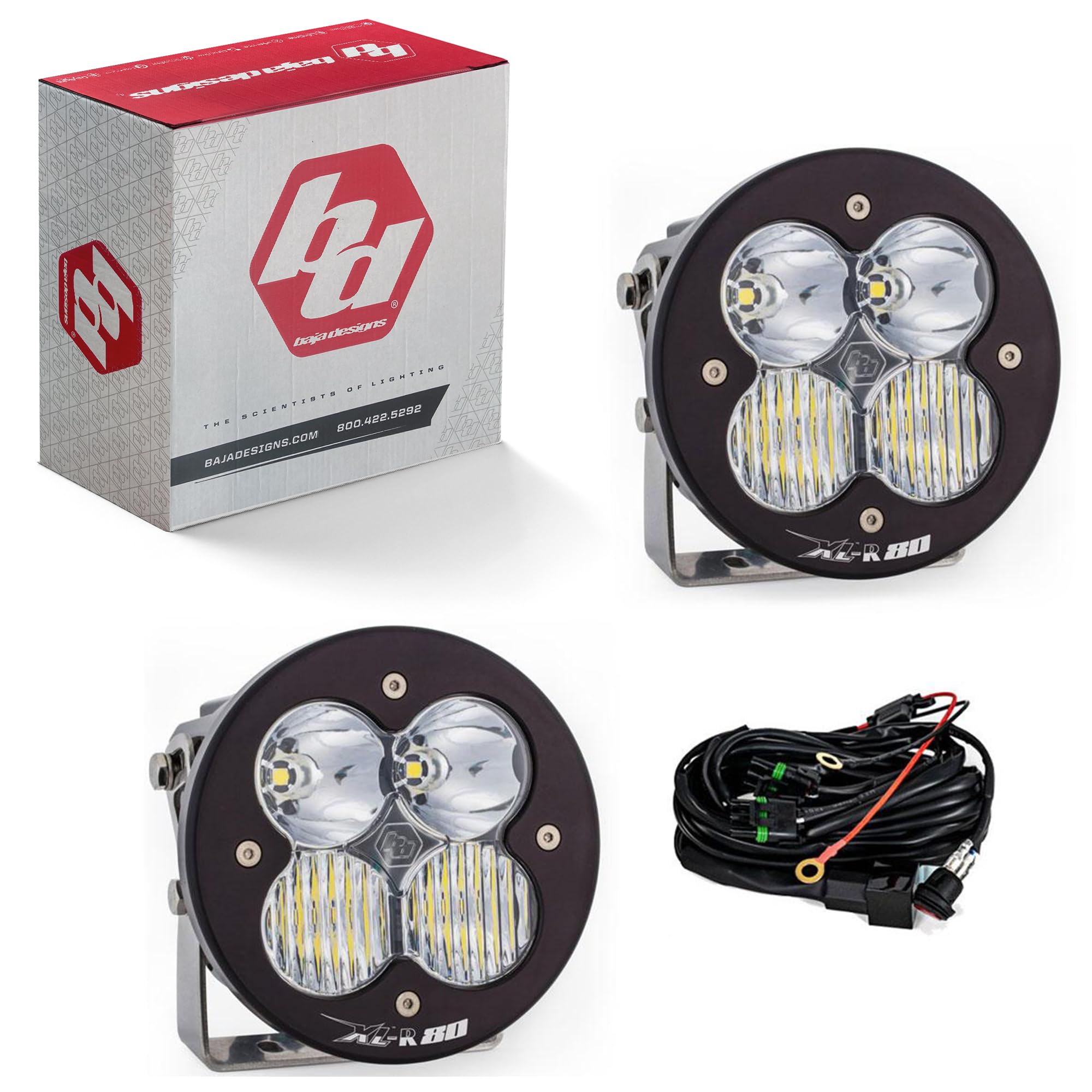 Baja Designs 80 XL-R LED Light Pod Pair for Off Road - 2 PCS LED with Wiring Harness (Driving/Combo; Clear)