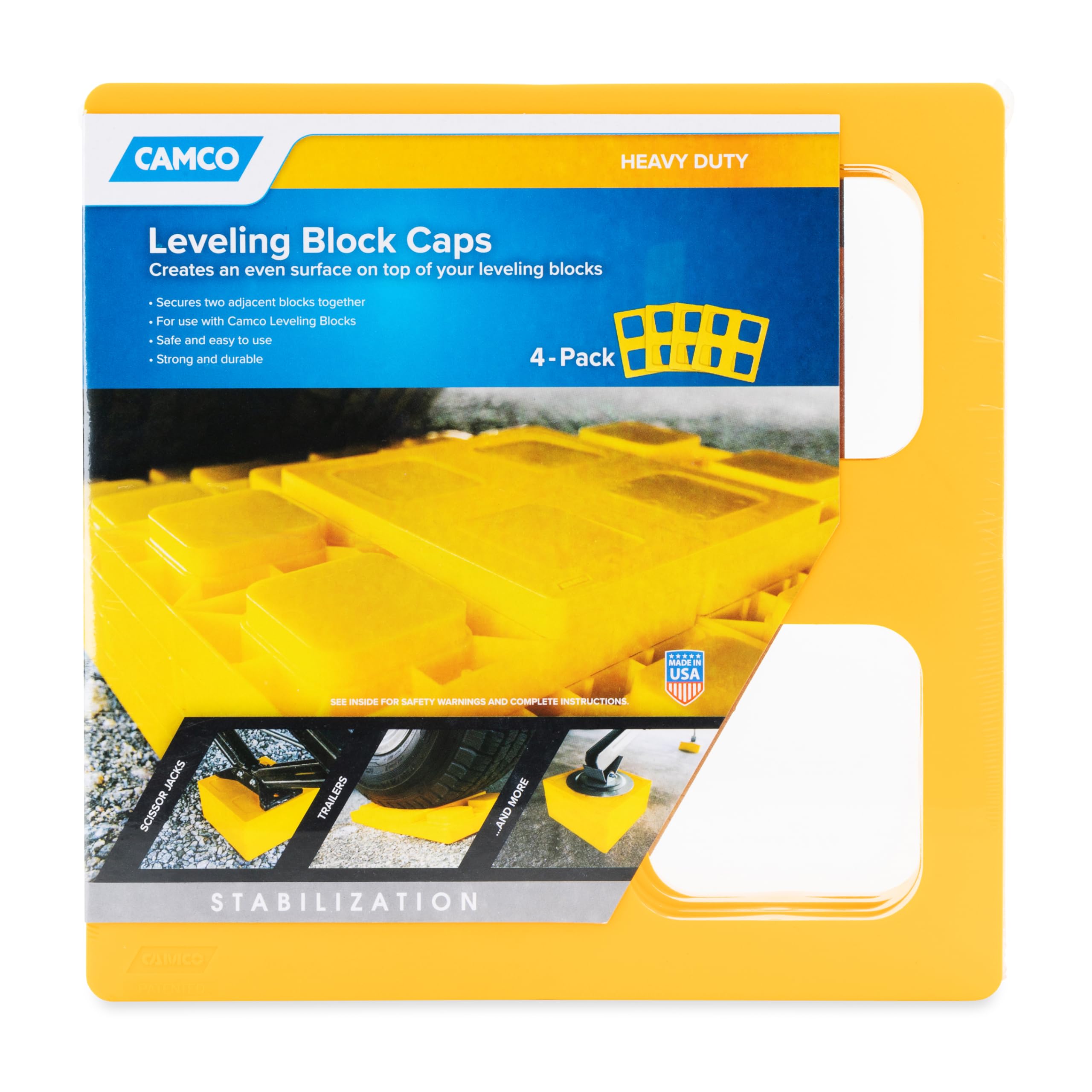 Camco Leveling Block Cap Camper/RV - Provides More Stable & Safer Surface for Jacks or Stabilizers - Secure 2 Blocks Together - 4-Pack (44500)