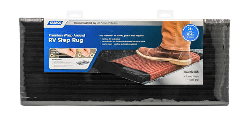 RV Step Rug Camco 42953 (Premium Wrap Around Double Ribbed, 100% Polyester (18" x 23") - Black)