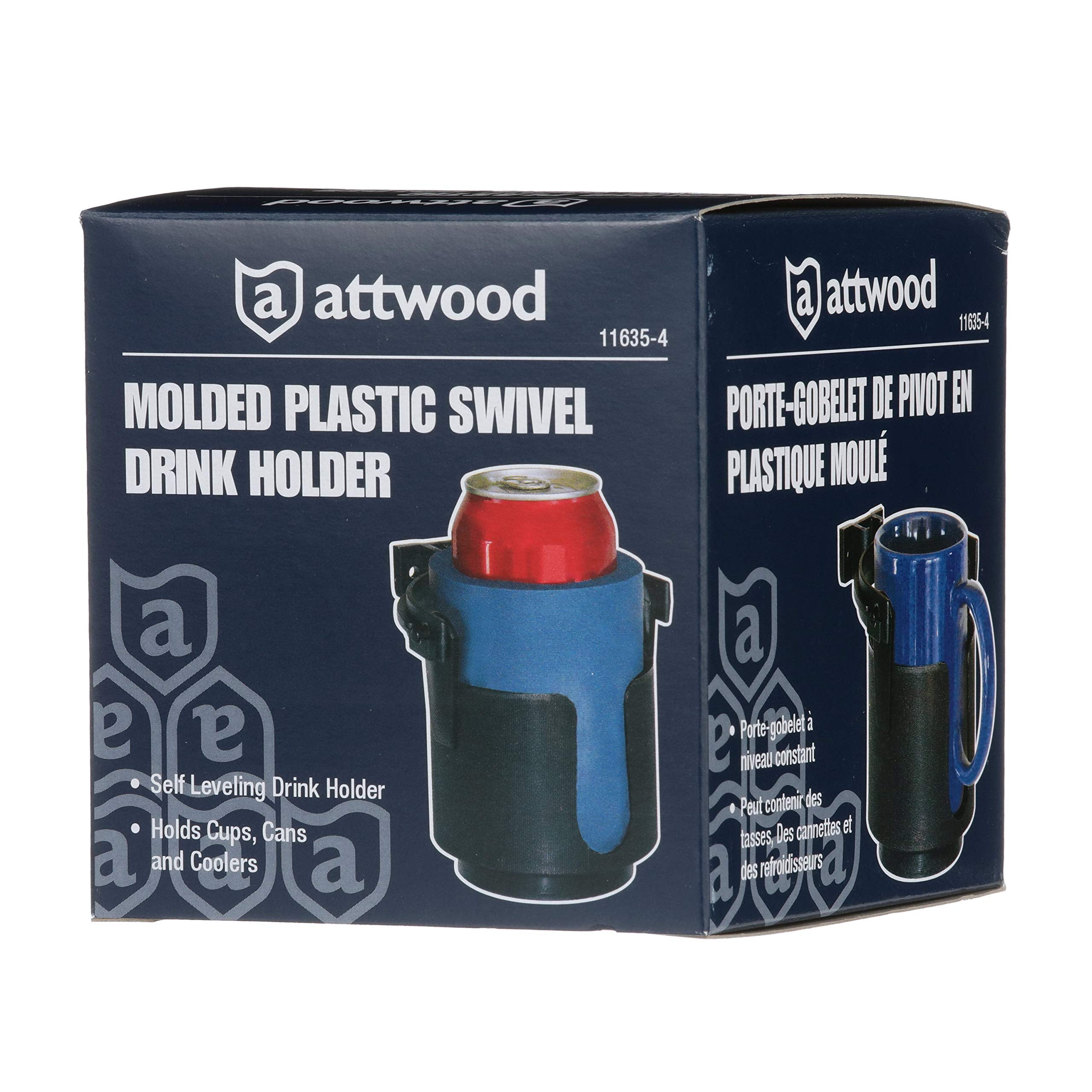 Molded Plastic Gimballed Drink Holder Attwood 11635-4 — Self-Leveling, Mug Handle Slot, Plastic, 4 in. H x 4 3/8-In. W, Black