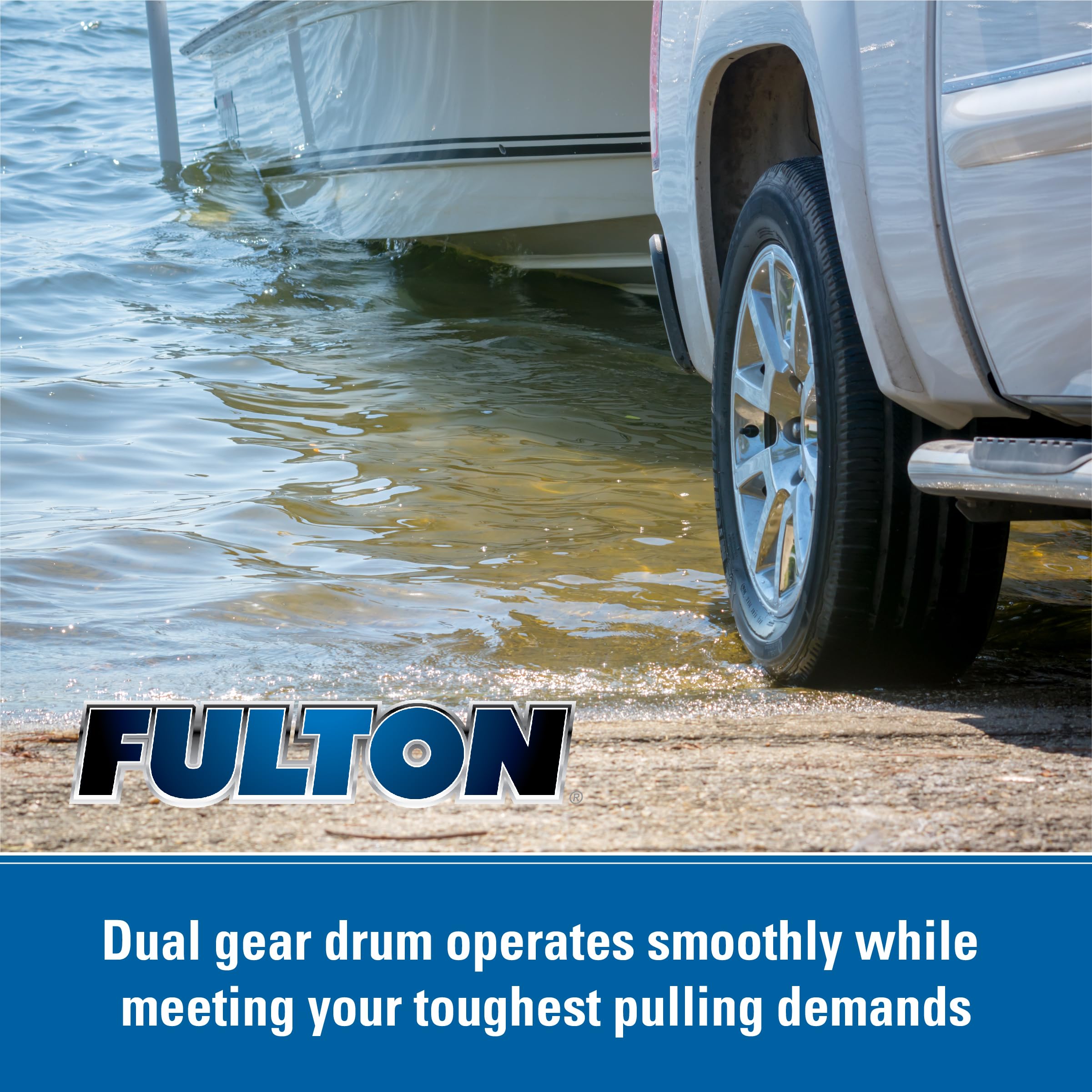 Fulton F2 Boat Trailer Winch with 20 Foot Winch Strap with Hook, Single-Speed Hand Crank Winch, 1,600 lbs. Capacity, Dual Gear Drum System