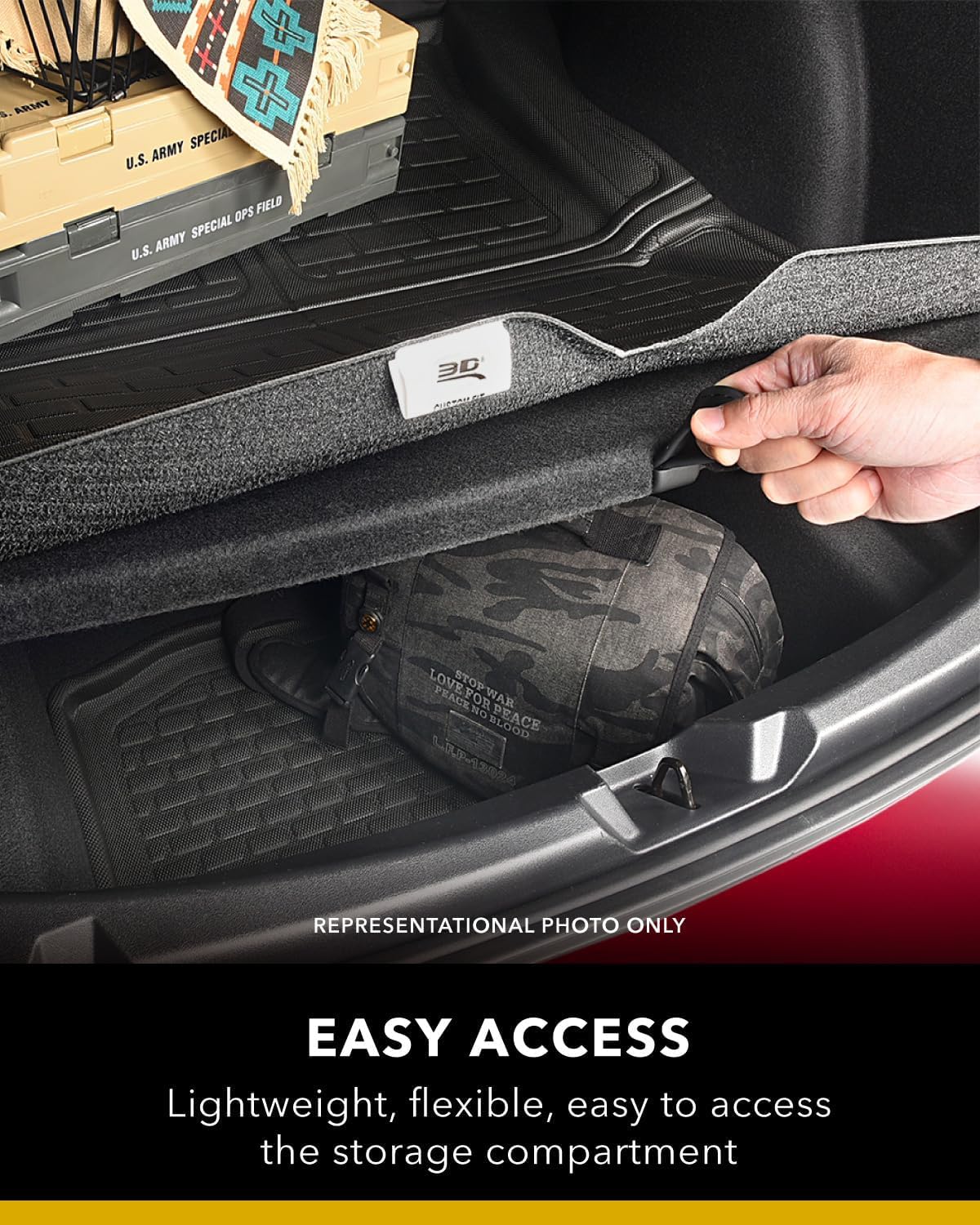 3D MAXpider Kagu Custom Fit Foldable Rear Cargo Liner (Black) Compatible with Lucid Air 2022-2026 - Rear Cargo Liner