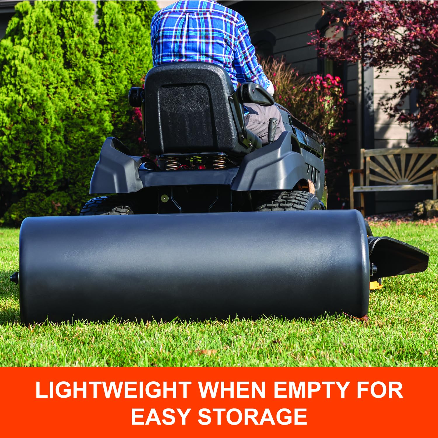 18" x 48" Agri-Fab Tow Behind Poly Lawn Roller 550 lbs Weight with Water, Poly Drum and Steel Frame, with Plug. Designed for Lawn and Garden Tractors