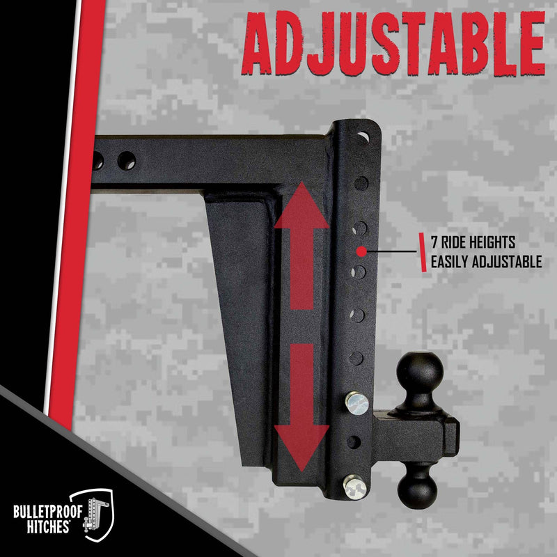 2.5" BulletProof Hitches Adjustable Extreme Duty Trailer Hitch (36,000 lb. Rating) - 12" Drop/Rise with 2" and 2 5/16" Dual Ball - Powder Coat, Solid Steel, Corrosion-Resistant