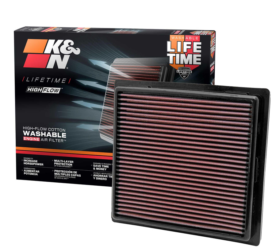 High-Flow K&N Original Lifetime Engine Air Filter: Increase Power: Premium, Washable: Compatible with 2011-2025 Toyota/Lexus/Mitsubishi/Fiat: (See Product Description for Select Models) 33-2457