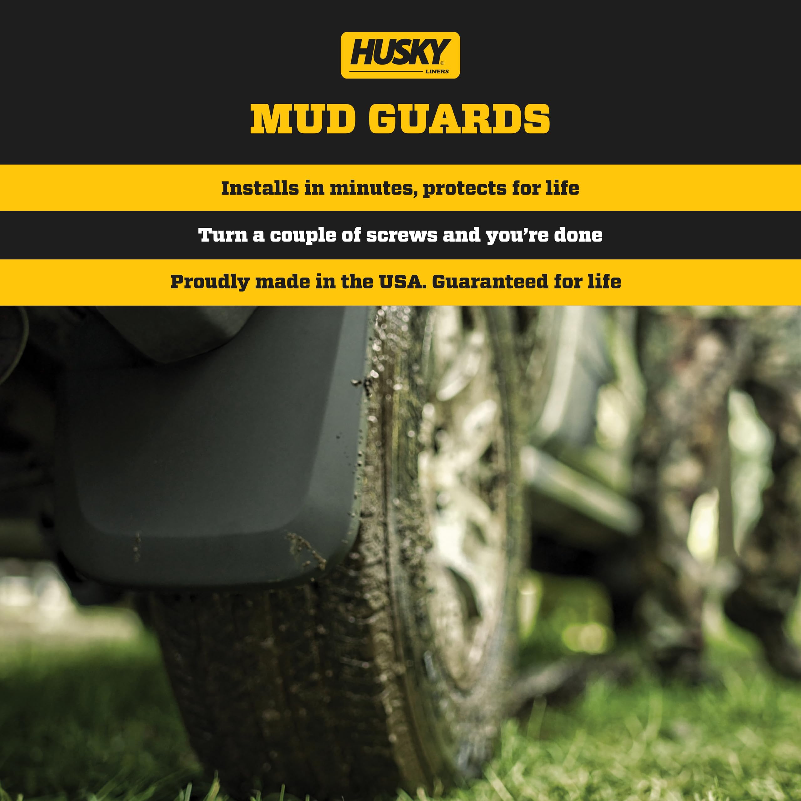Custom Husky Mud Guards | Fits 2024 Ford Ranger XLT (Excludes Raptor SuperCrew Cab | Front & Rear, 4-pc Black - 58546