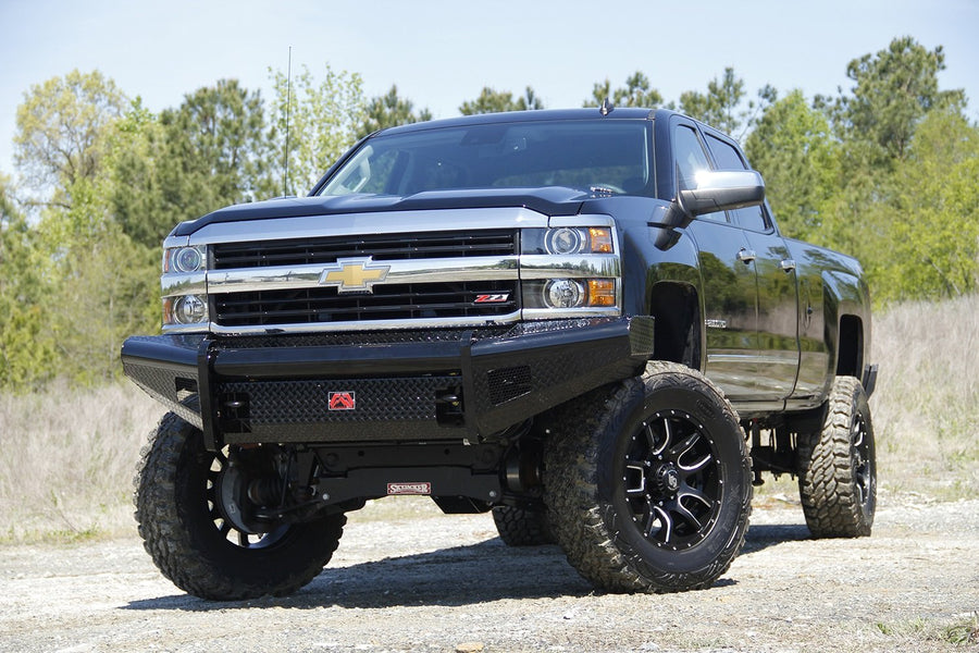 Fab Fours Black Steel Front Ranch Bumper CH08-S2061-1 2 Stage Black Powder Coated w/o Full Grill Guard Incl. Light Cut-Outs