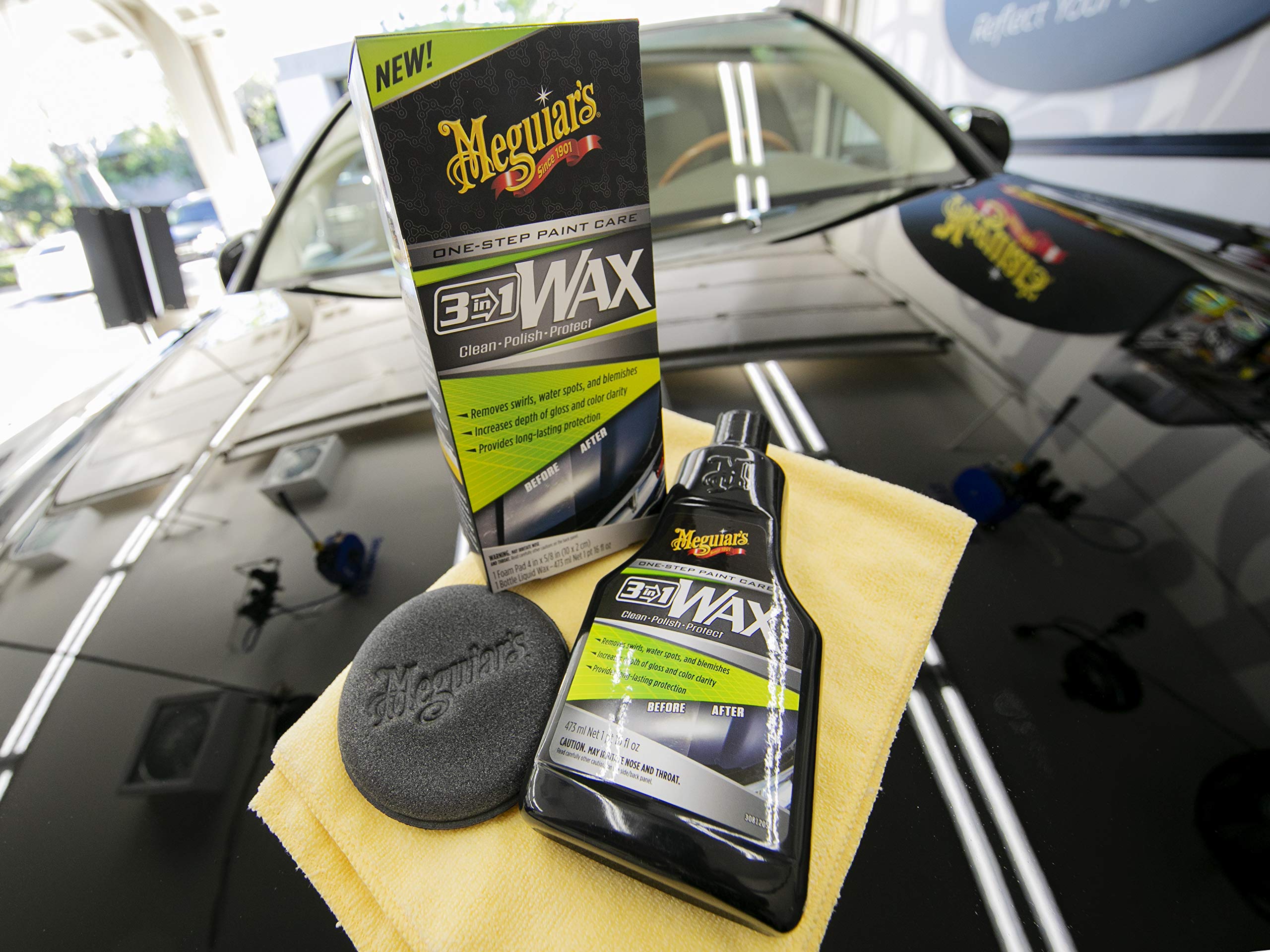 Meguiar's 3 In 1 Wax - Advanced Wax Cleaner that Blends Defect and Scratch Removal, Car Polishing for a High Gloss, and Long-Lasting Paint Protection All in One Step, 16 Oz