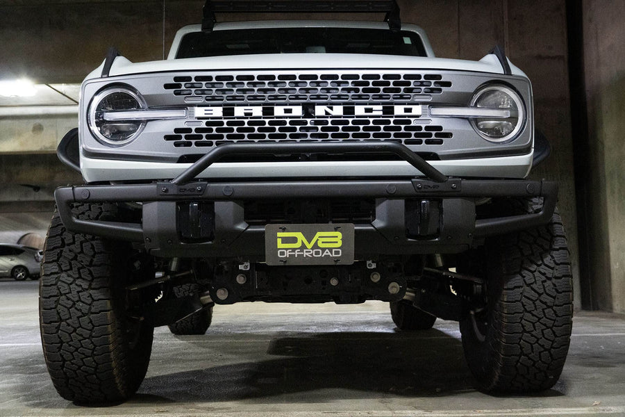 License Plate Relocation Bracket DV8 Offroad for 2021-2024 Ford Bronco | OEM Steel Front Bumper | Lower Center Mount | Keeps Grille Open | Quick & Easy Installation
