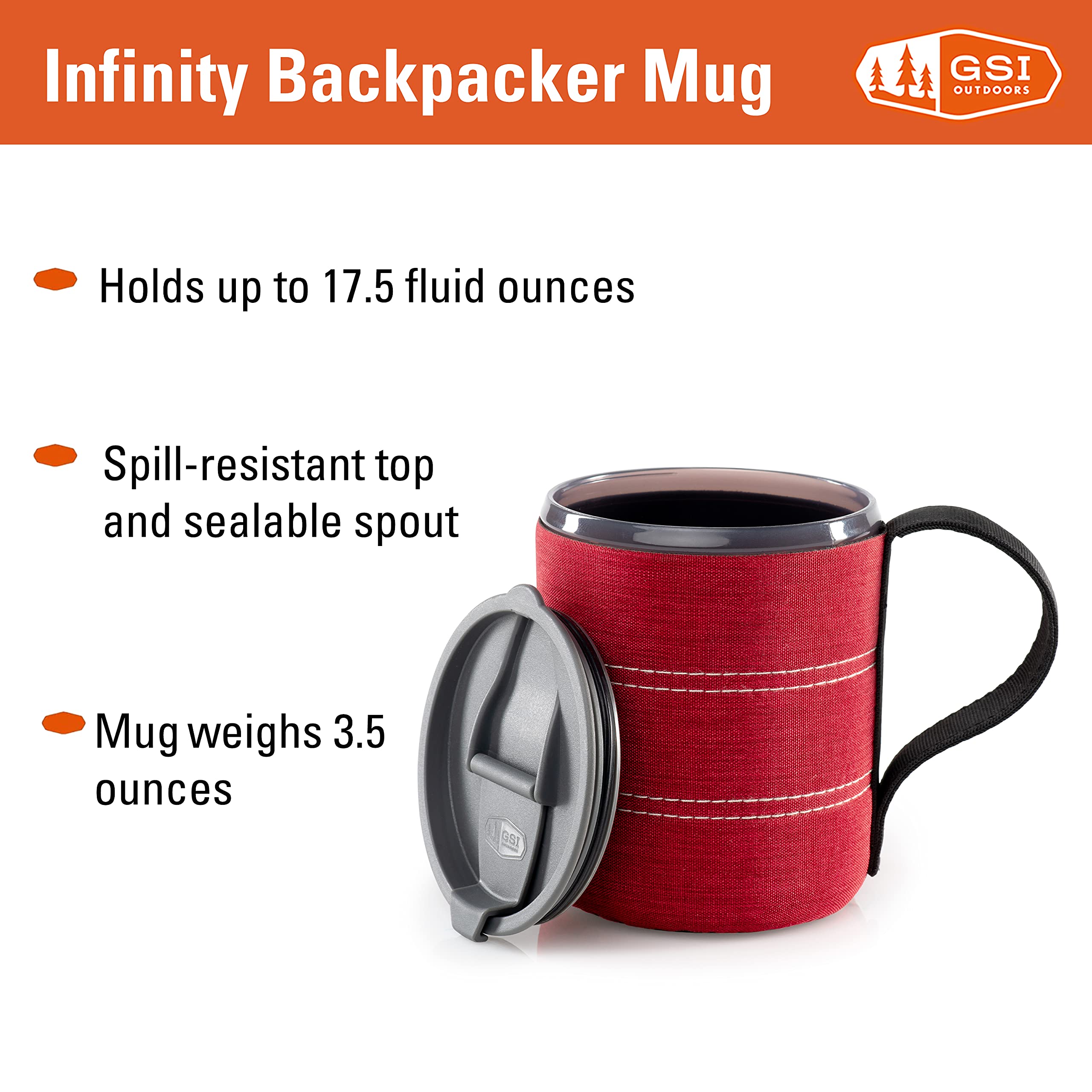 GSI Outdoors Neoprene Backpacker Mug I Infinity Lightweight BPA-Free Mug for Camping & Outdoors, 17 unces