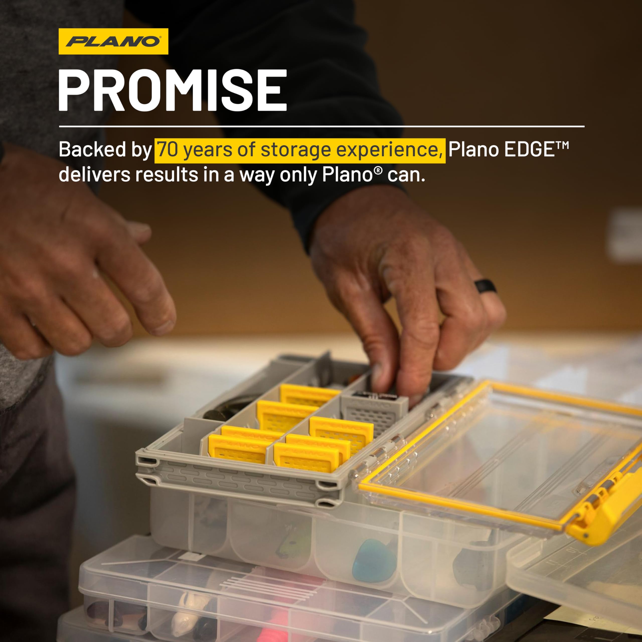 Plano 3500 EDGE Premium Tackle Storage with Rustrictor Rust-Resistant Technology, Gray and Yellow, Waterproof Terminal Tackle Box Organization, Small