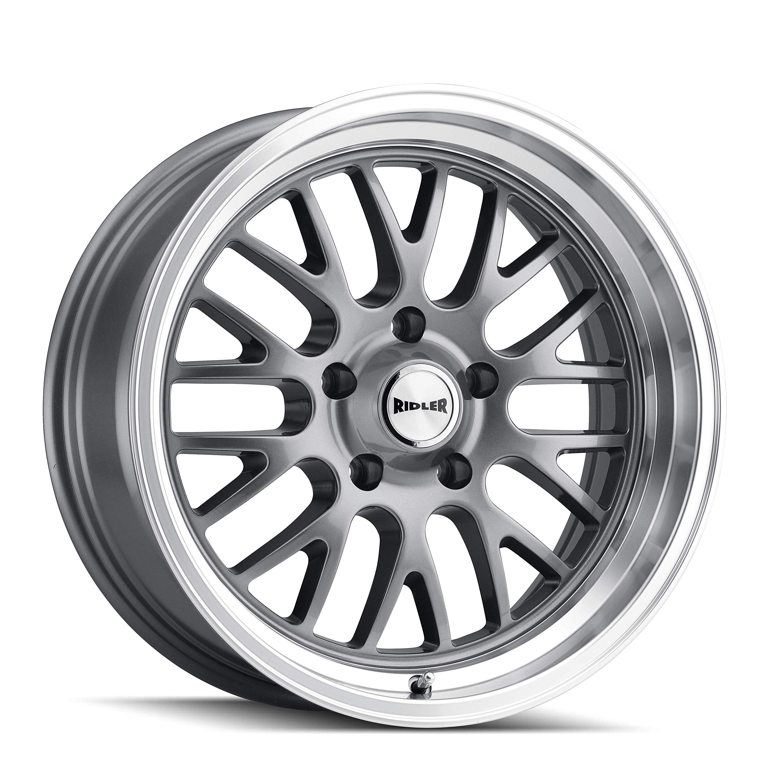 Ridler 607 Custom Wheels Grey W/MACHINED Lip Wheel with Alloy Steel (18 x 9.5 inches /5 x 83 mm, 6 mm Offset)