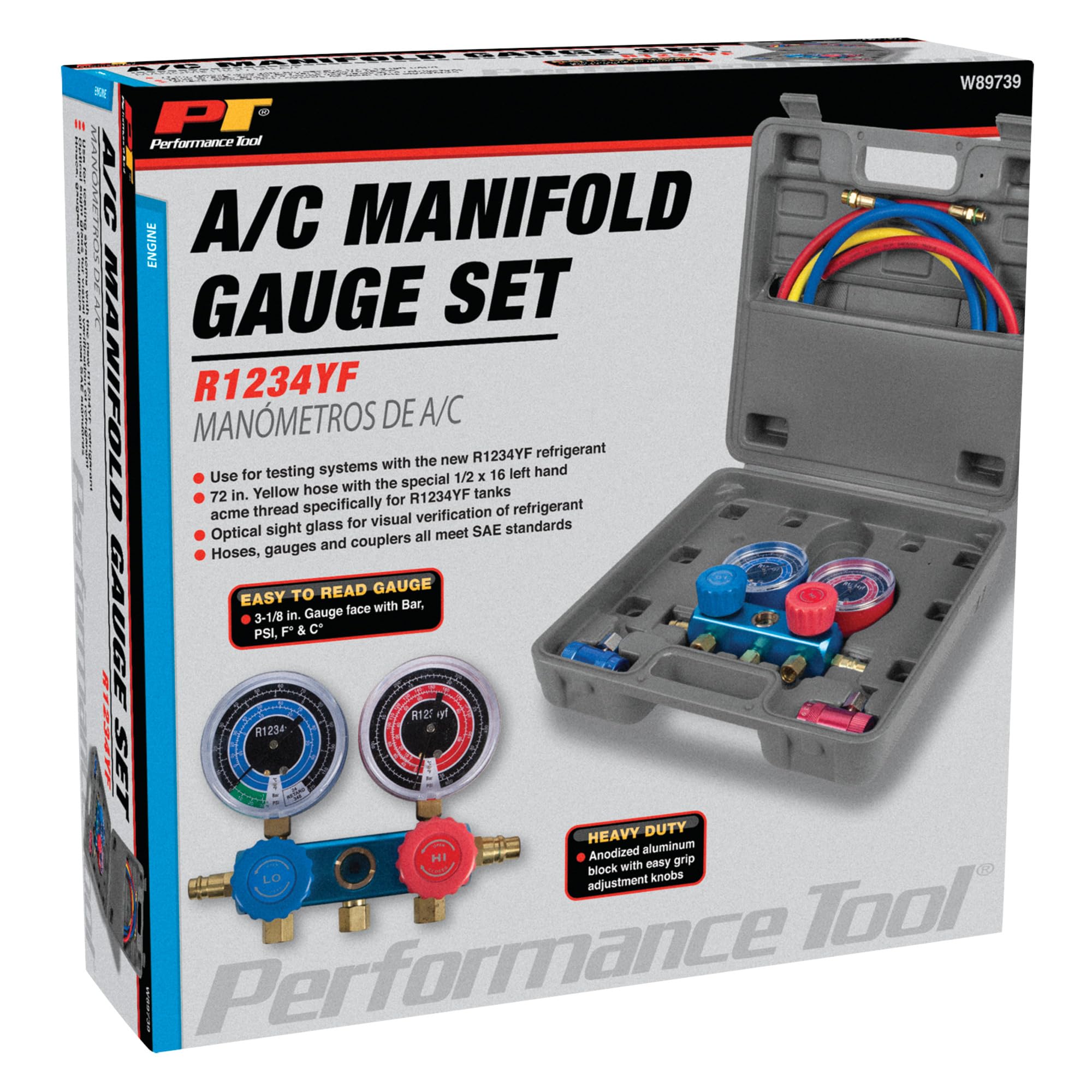 A/C Diagnostic Manifold Gauge Kit Performance Tool W89739 for R1234YF Air Conditioning Refrigerant
