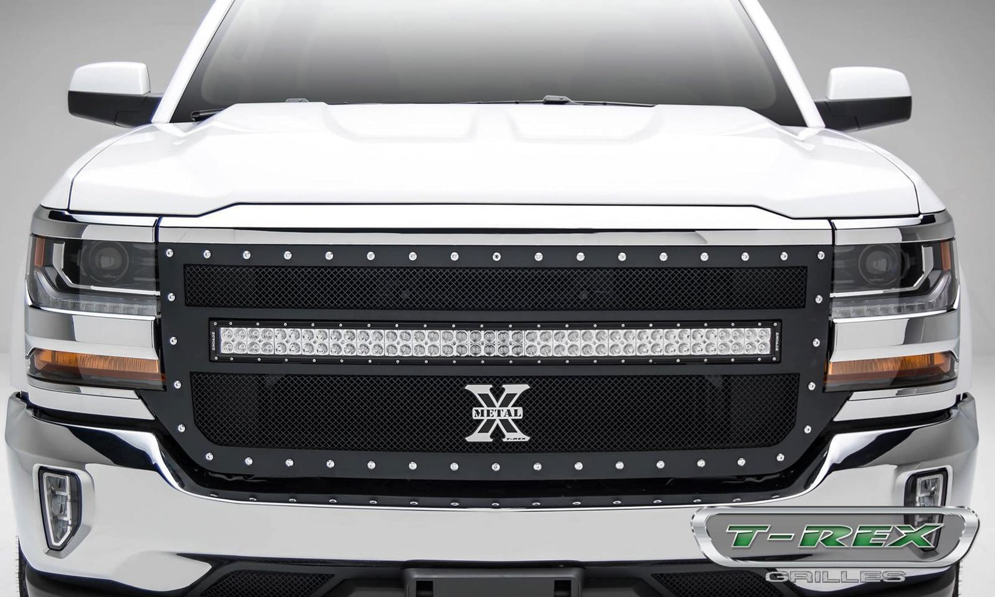 Torch Grille T-Rex Grilles 2016-2018 Silverado 1500, Black, 1 Pc, Replacement, Chrome Studs with (1) 40" LED - PN #6311271