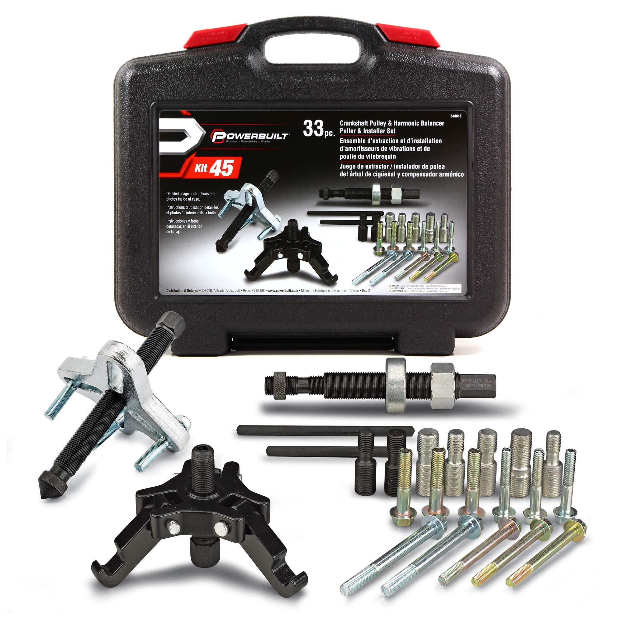 Powerbuilt Harmonic Balancer and Installer Pulley Tool Kit, 33 Piece, Crankshaft Pulley, Remove and Install, Storage Case - 648616, Black