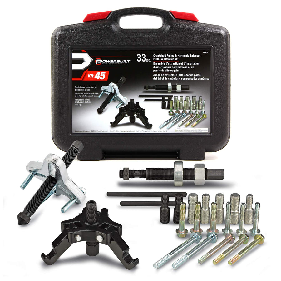 Powerbuilt Harmonic Balancer and Installer Pulley Tool Kit, 33 Piece, Crankshaft Pulley, Remove and Install, Storage Case - 648616, Black