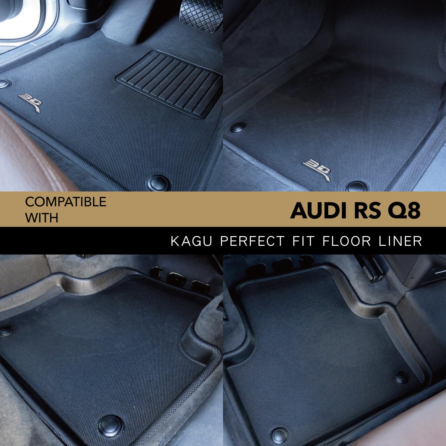 Compatible 3D MAXpider Kagu Floor Mat (Black) with Audi Q7 (4M) 2017-2025/SQ7 (4M) 2020-2025/Q8 2019-2025/SQ8/Rs Q8 2020-2025 - 1st & 2nd Row