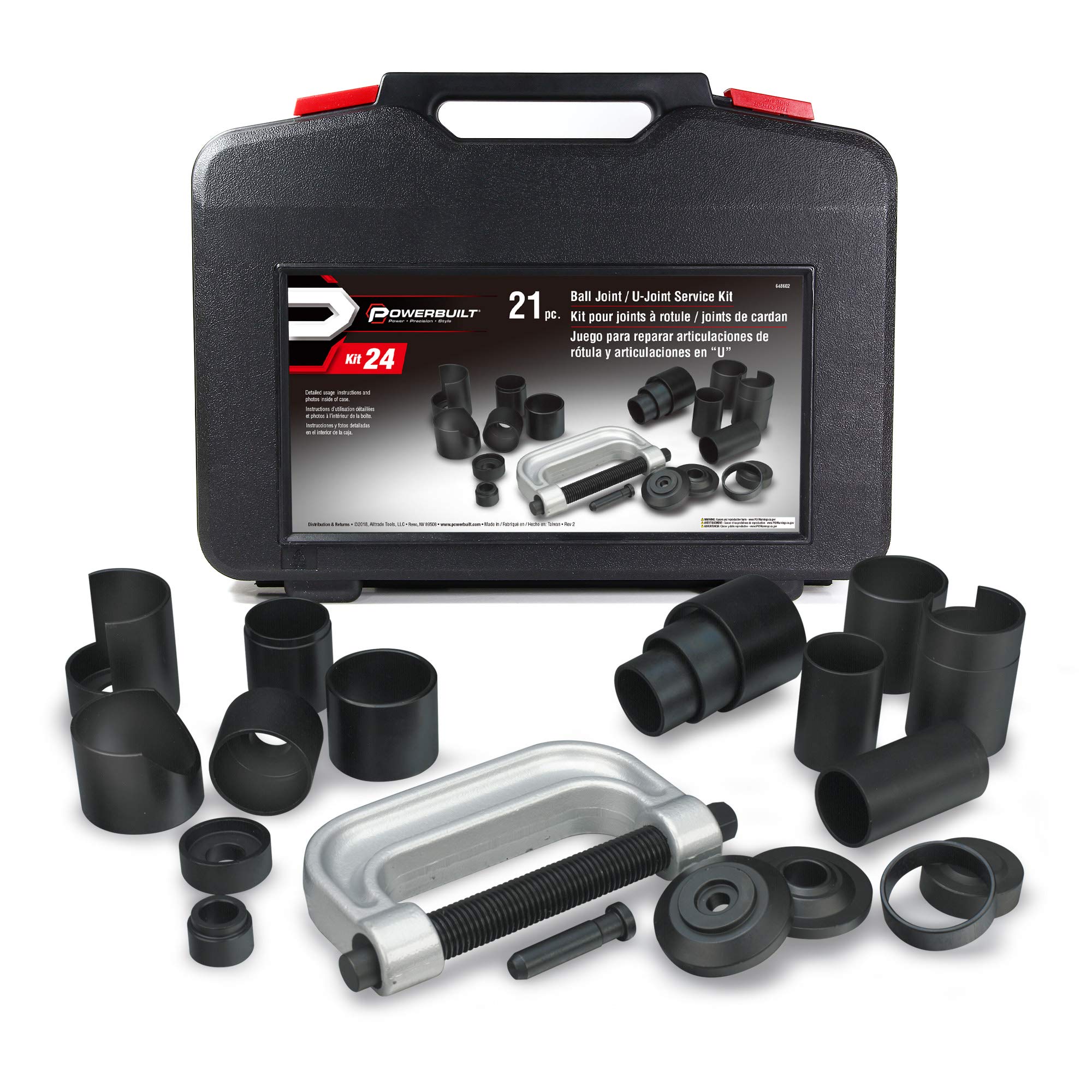 Powerbuilt U-Joint and Ball Joint Service Tool Set, Remove and Install, Ford, GM, Dodge, Adapters Included - 648602