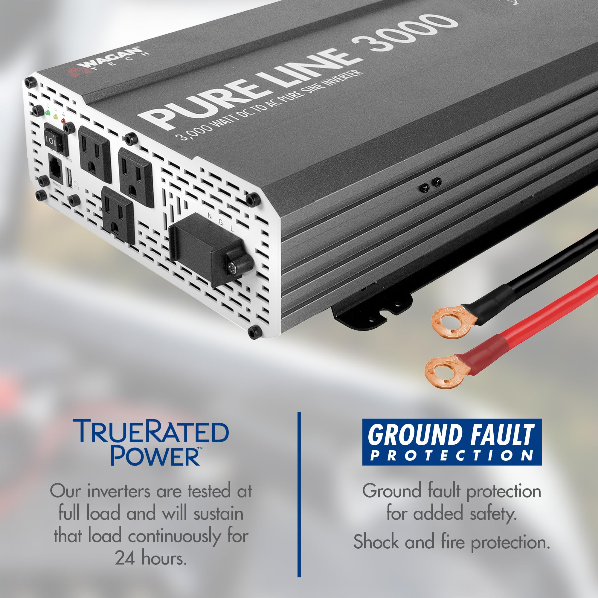 Wagan 3000 watt EL3810 Pure Line Power Inverter 6000 Watt Peak Surge Power DC 12V to 110V AC Car Inverter ETL Certified