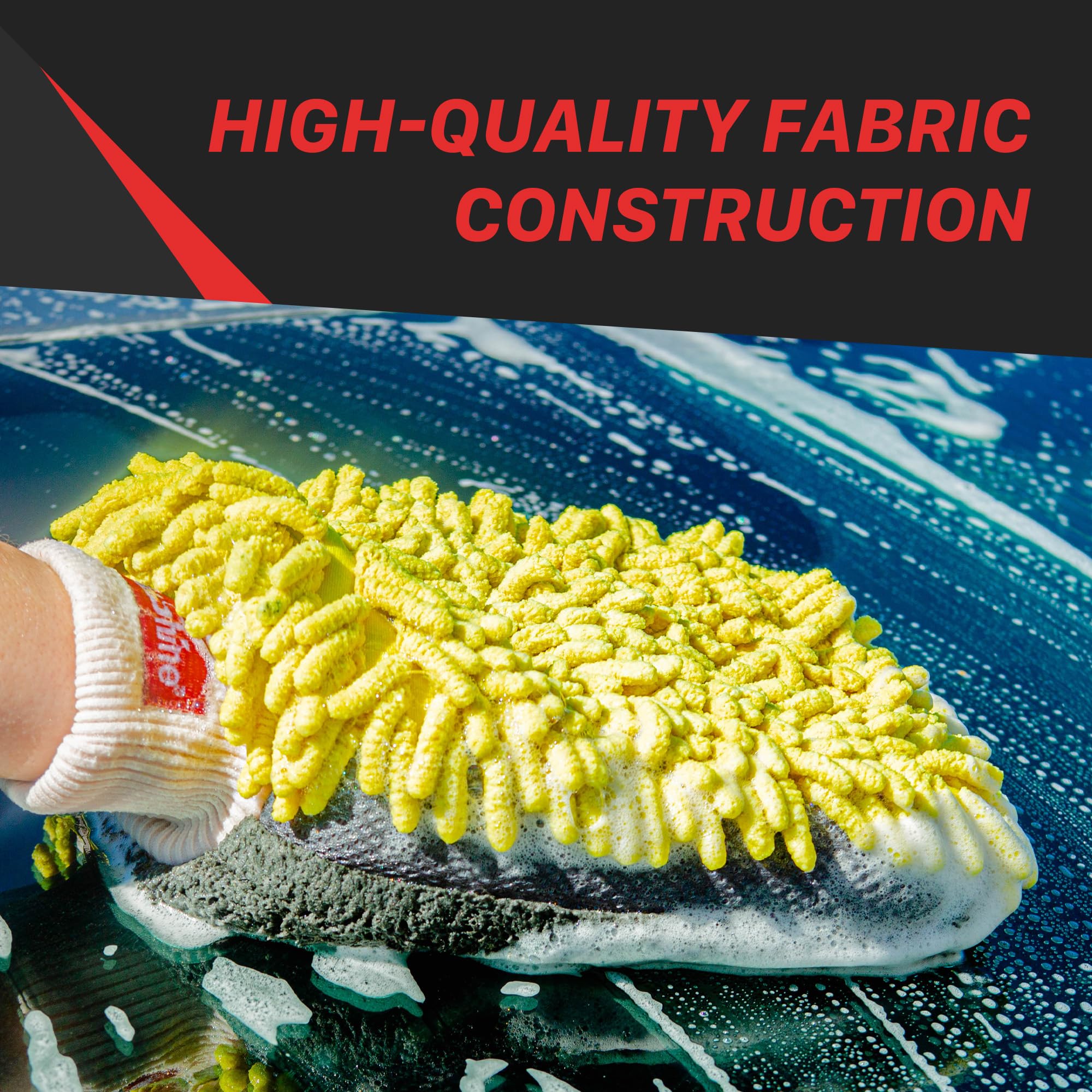Maxshine Yellow Chenille Universal Microfiber Car Wash Mitt | High-Efficiency Scratch-Free Wash Mitt for Cars, Trucks, SUVs, Boats & RVs | Premium Reusable Auto Detailing & Car Cleaning Accessory