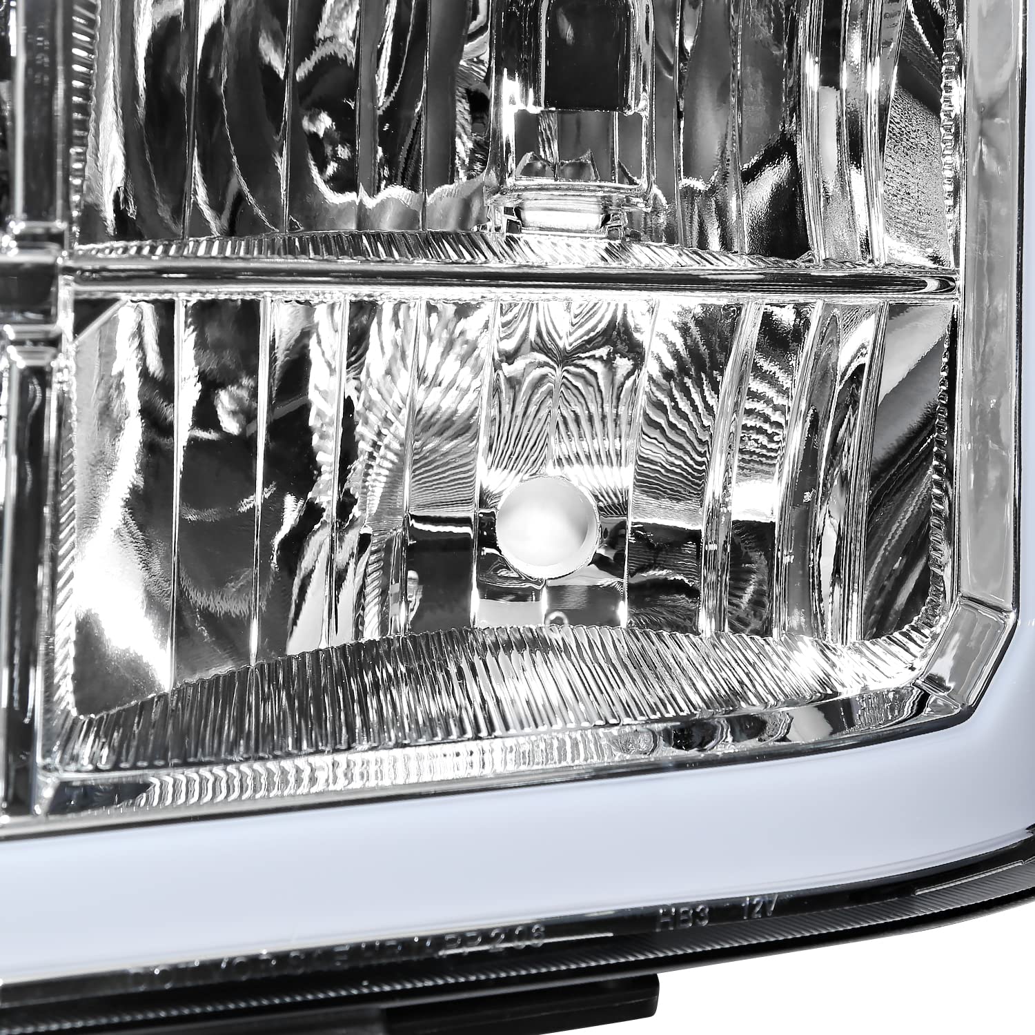 Chrome Headlights w/LED Bar SPEC-D TUNING Compatible with 2007-2013 GMC Sierra 1500, 2500HD, 3500HD, Left + Right Pair Headlamp Assembly