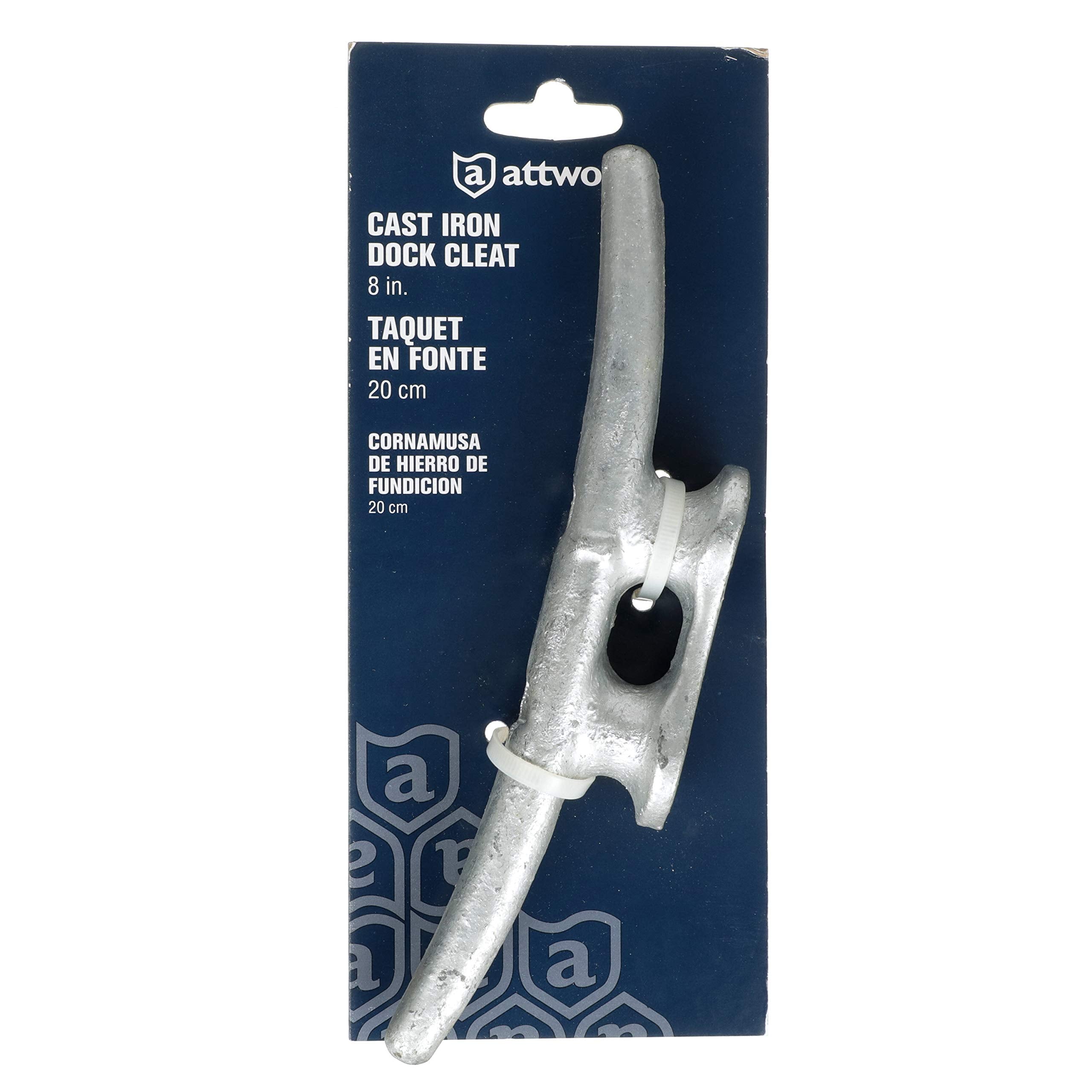 8 in. Long Attwood 12102L3 Cast Iron Cleat — 1 1/8 in. Wide, 1 5/8 in. High, Requires Two (2) 3/8-In. Fasteners, Silver