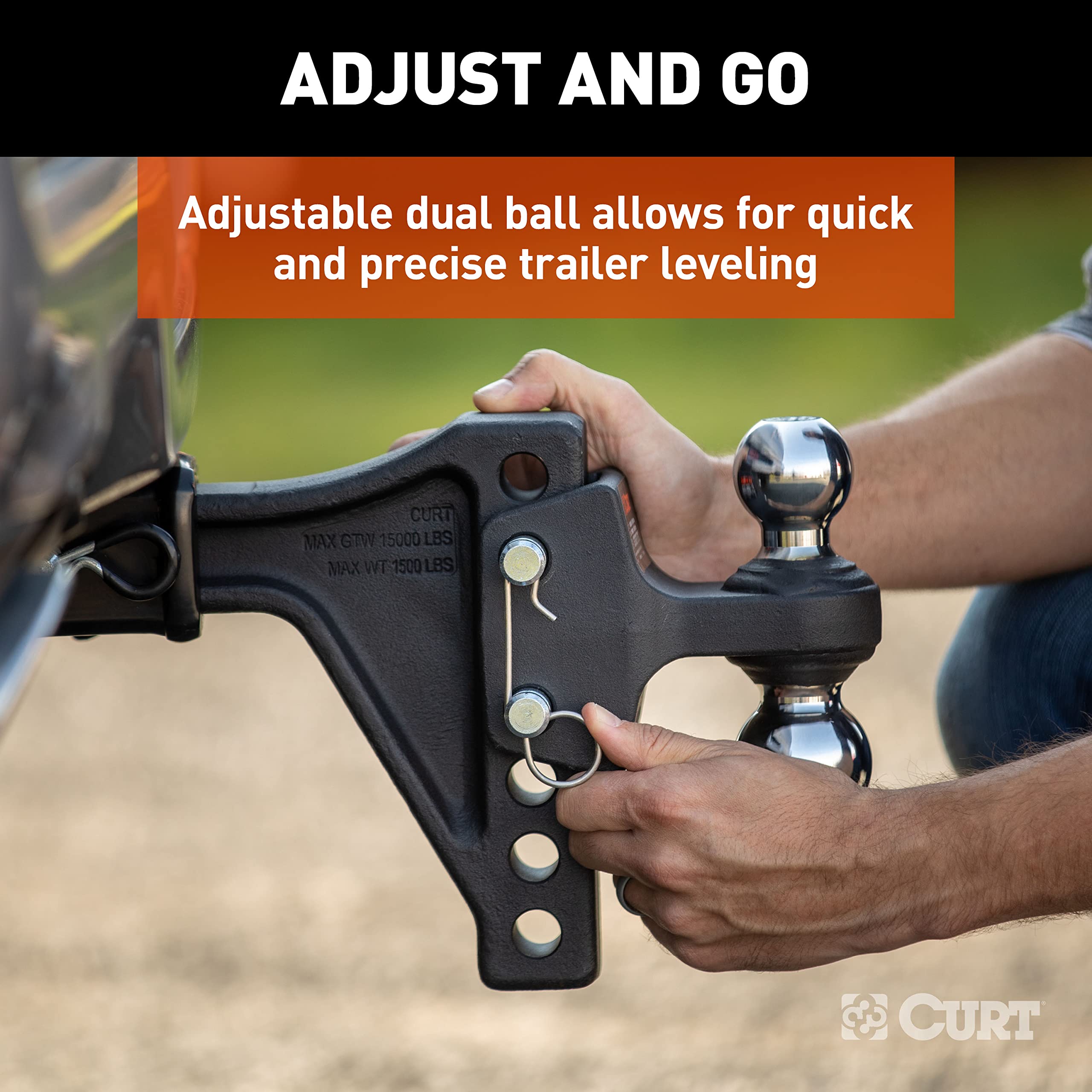 CURT Adjustable Trailer Hitch Ball Mount with Dual Ball, 2" Shank, Up to 15,000 lbs 45935