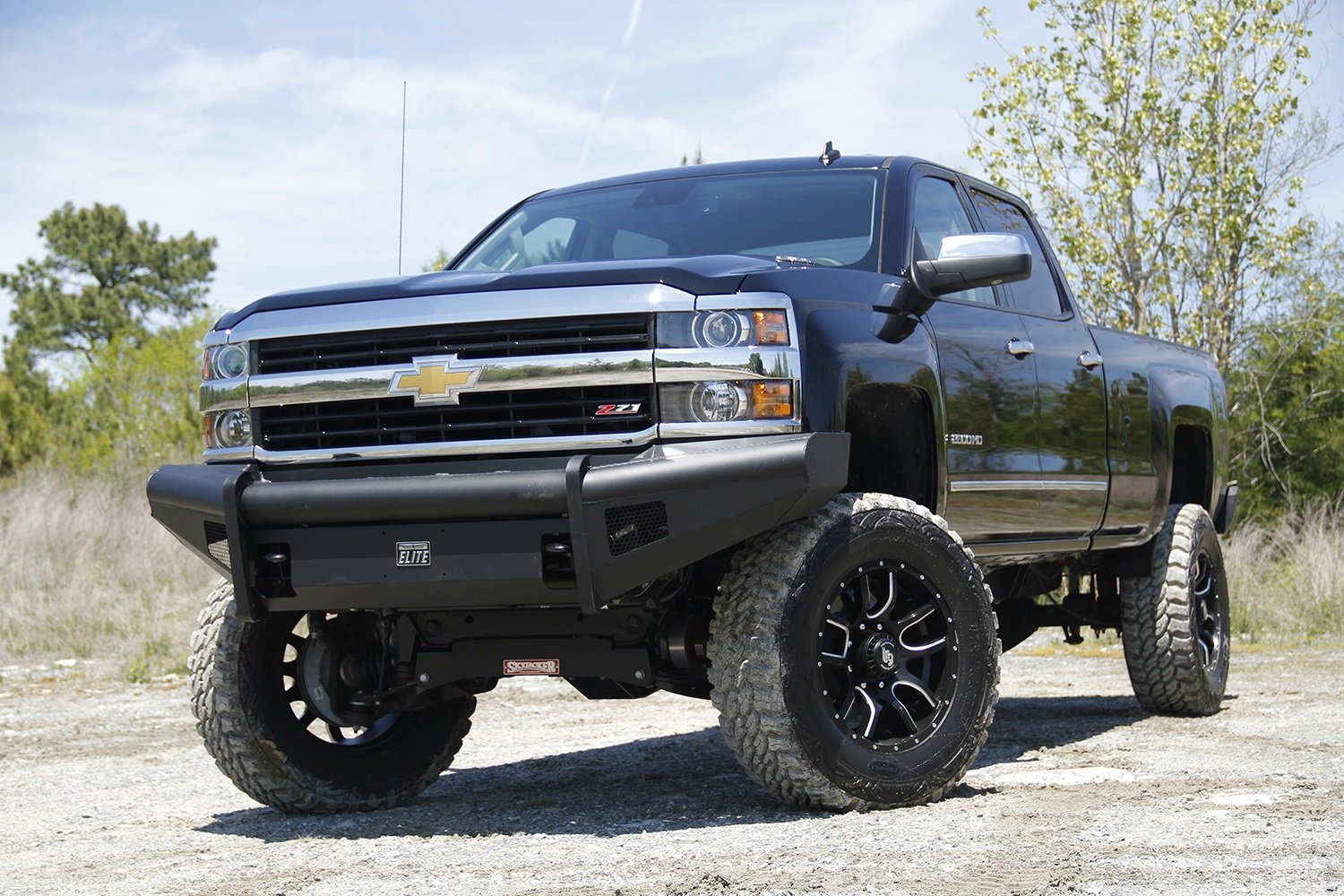 Fab Fours Elite Front Bumper CH08-Q2061-1 2 Stage Black Powder Coated w/o Full Grill Guard Incl. Light Cut-Outs