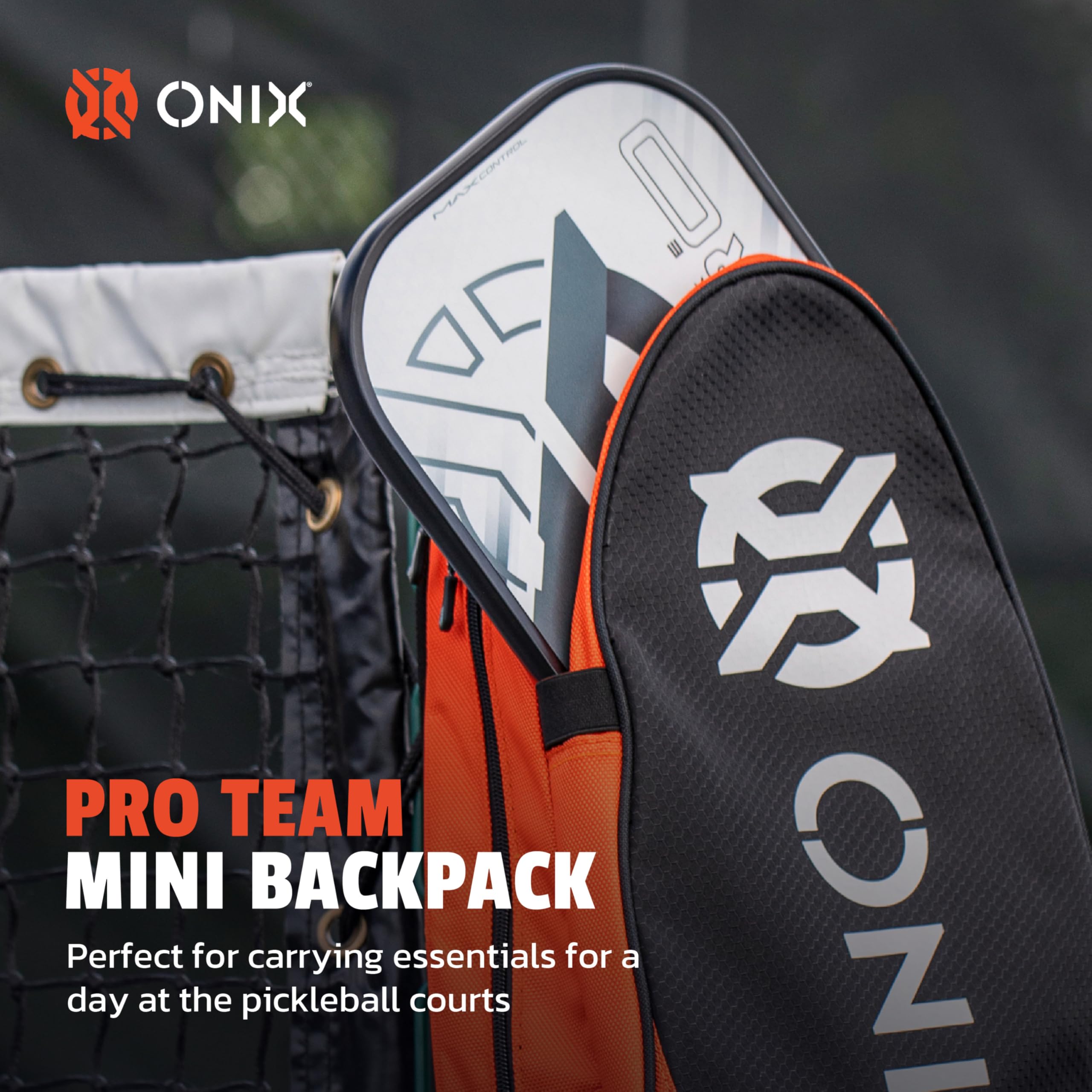 ONIX Pro Team Pickleball Long Lasting Durability Hook and Loop Closure Easy to Carry Straps Paddle Paddle Compartment Polyester Mini Backpack — Orange/Black