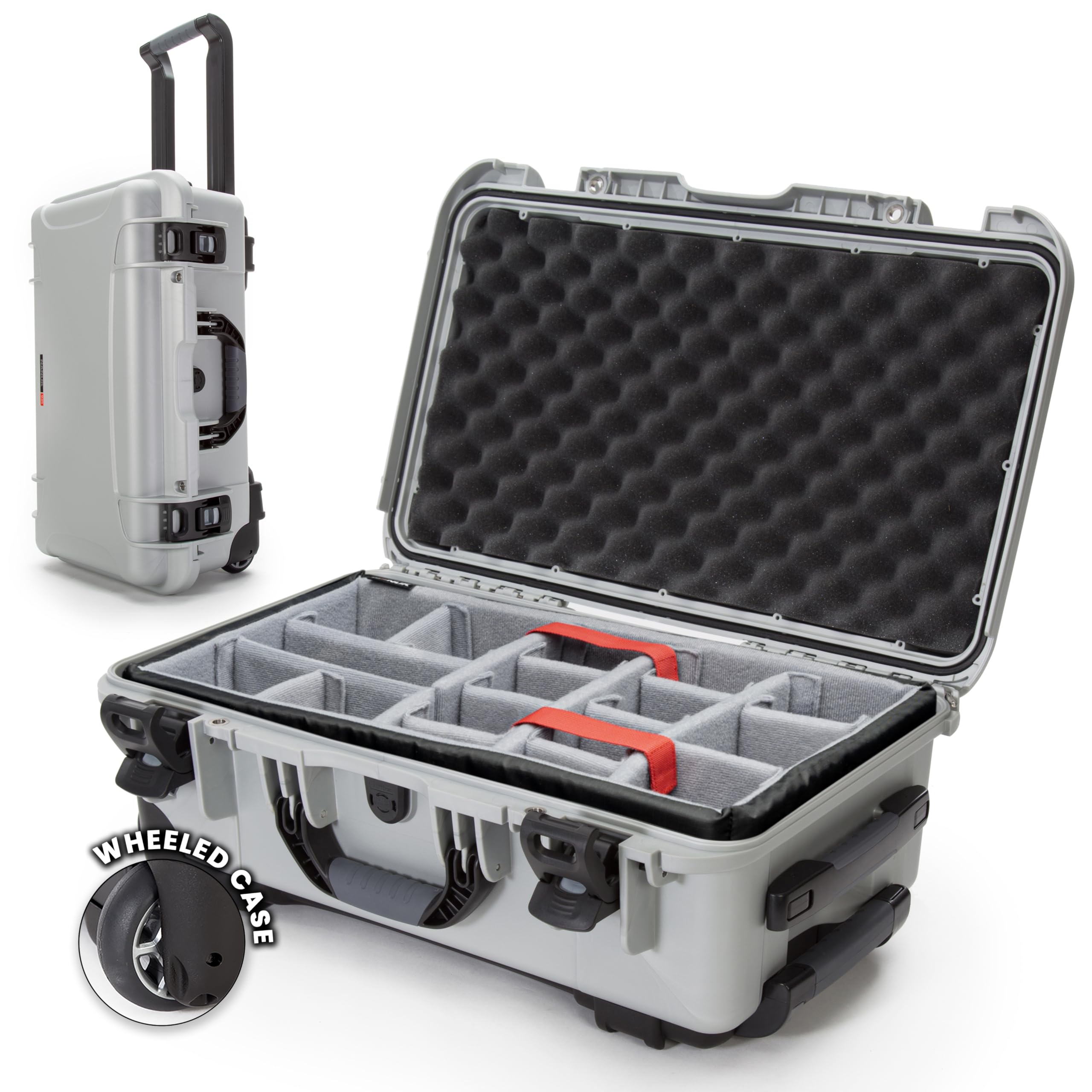 NANUK Hard Case 935 with Padded Divider – Waterproof Equipment Case with Wheels, 22” x 14” x 9” – Dustproof and Impact Resistant, Airline Carry-On Approved – Silver