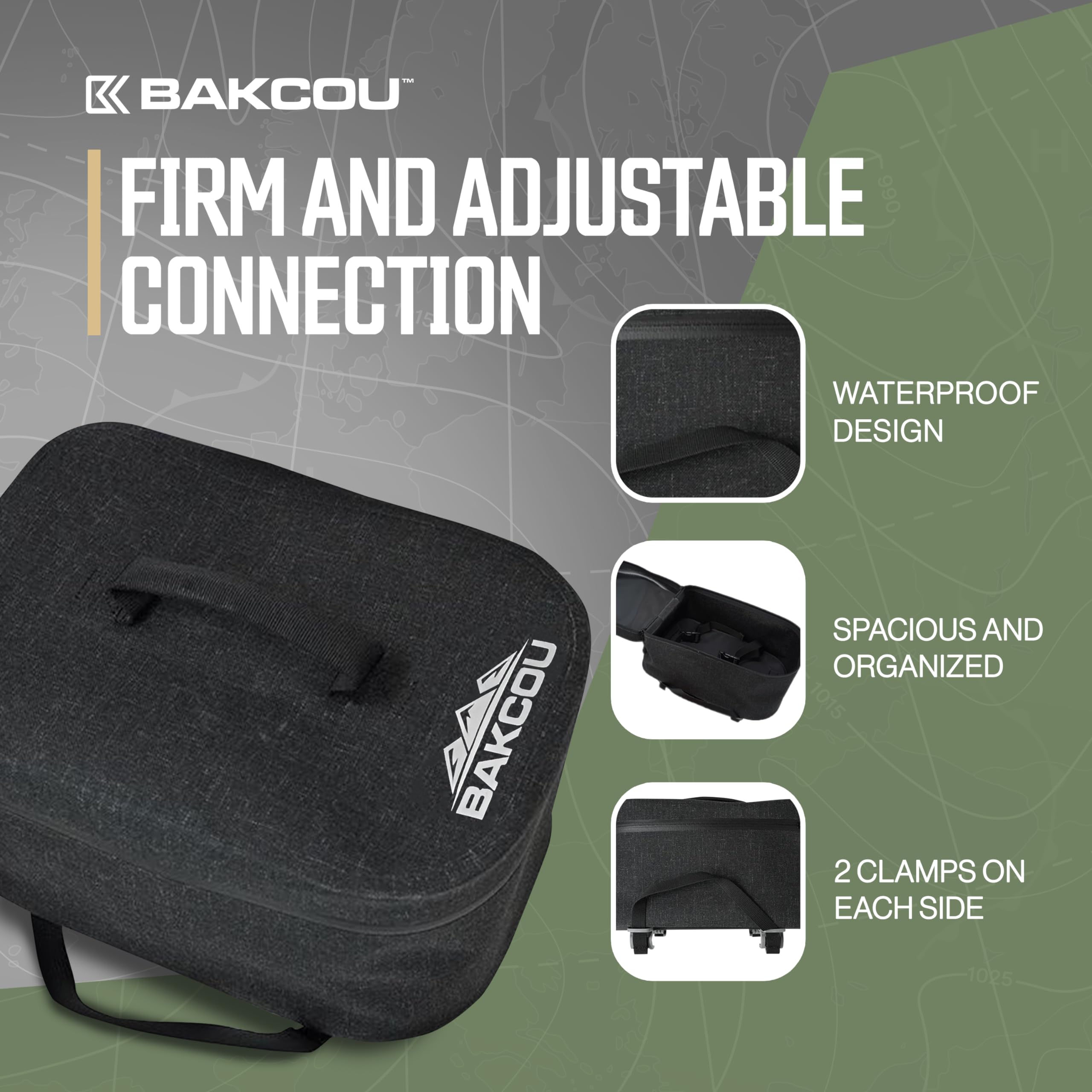 Small Bakcou Top Pannier Bag with 4 Quick Clamps - Waterproof, Tight Zipper, Internal Straps for Battery, Rain Gear - Repair Kit, 12x8x6.5 Inches
