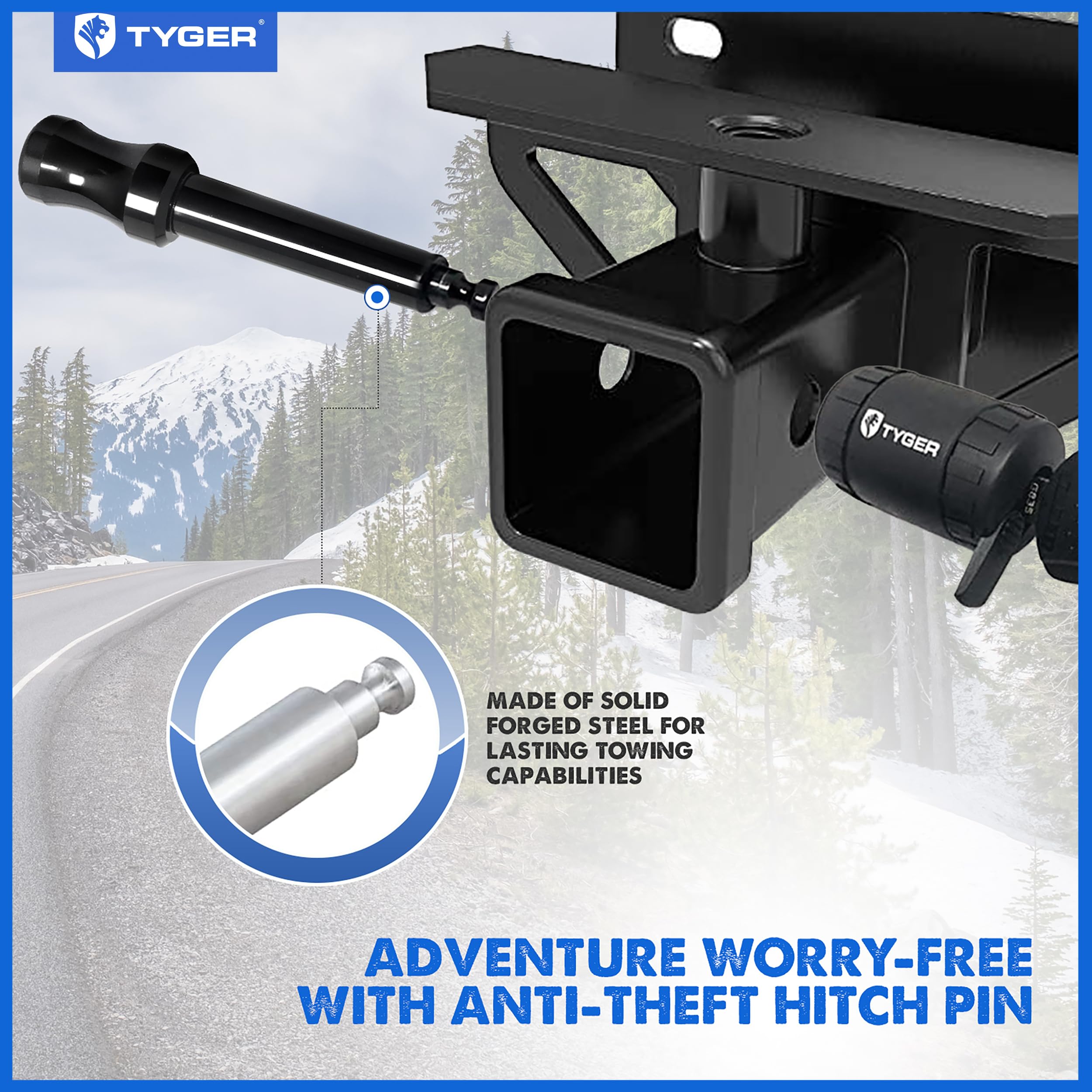 Tyger Auto Trailer Hitch Lock Pin Solid with Locking Key - for 5/8 inch Pin Holes on 2 inch Receivers | Two-Pack Combo | Class III IV V | 19,000 lb Load Rating | TG-HL3U022B | Weatherproof Anti-Theft