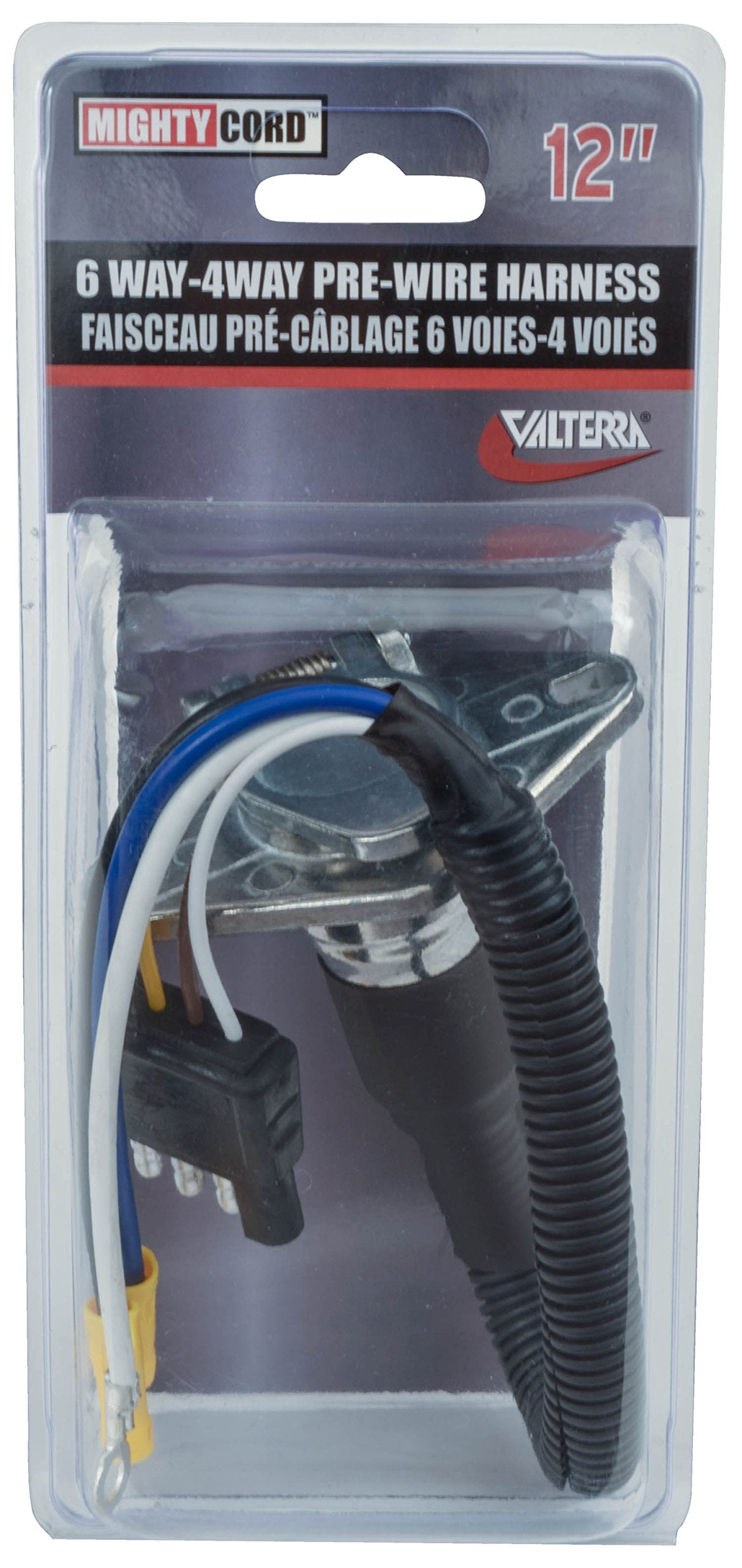 Valterra A10-6034VP 6 Way to 4 Way 12" Long Pre-Wired Harness (Retail Packaging), Black