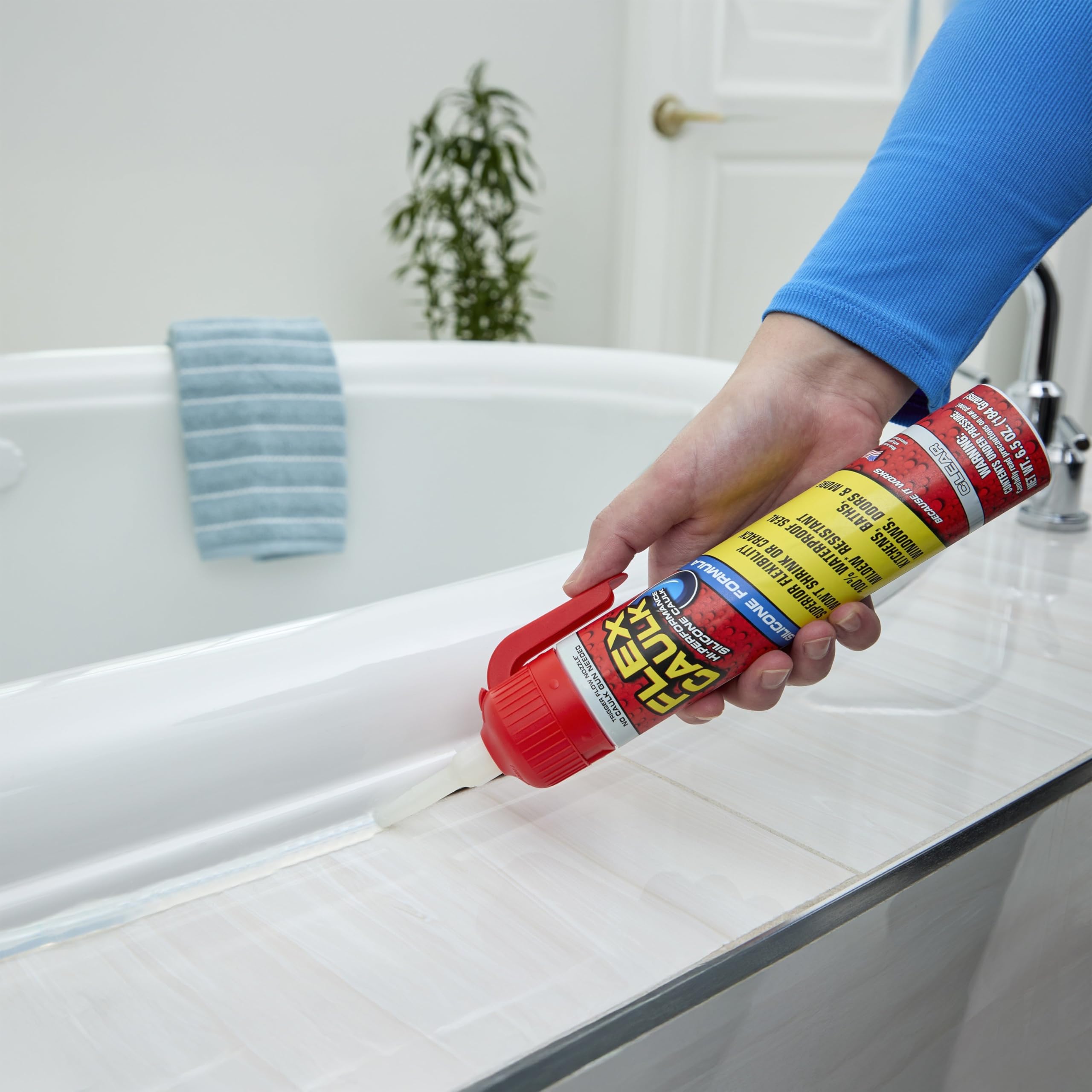 Silicone Flex Caulk, Waterproof & Weatherproof Sealant, Strong, Indoor, Outdoor, Bath, Kitchen, Shower, Sink, Window, Baseboards, Door, RV, Roof, Wood, Glass, Tile, Marine, Clear, 6.5 oz, 1-Pack