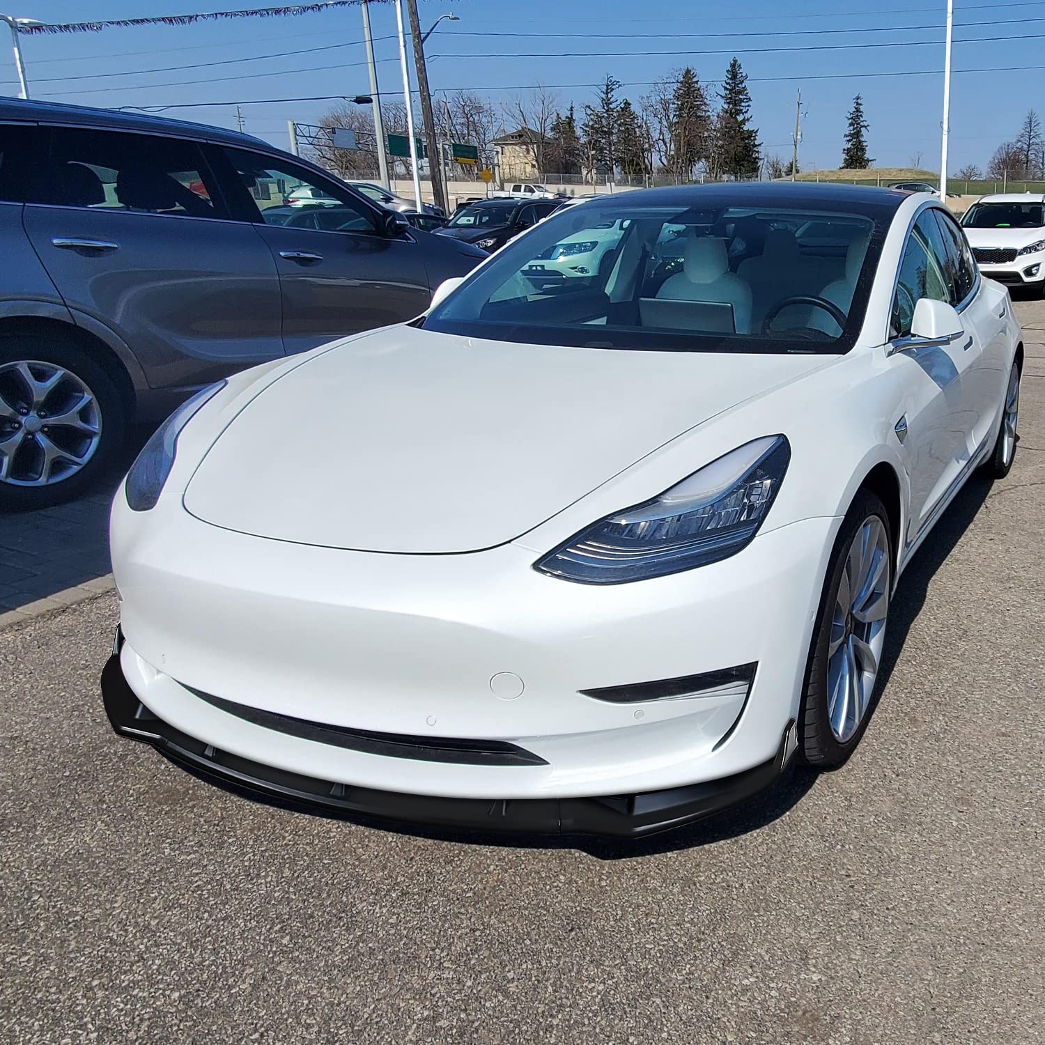 Matte Black Spec-D Tuning Front Bumper Body Lip Kit Spoiler 3PC Compatible with 2017-2020 Tesla Model 3 Sedan