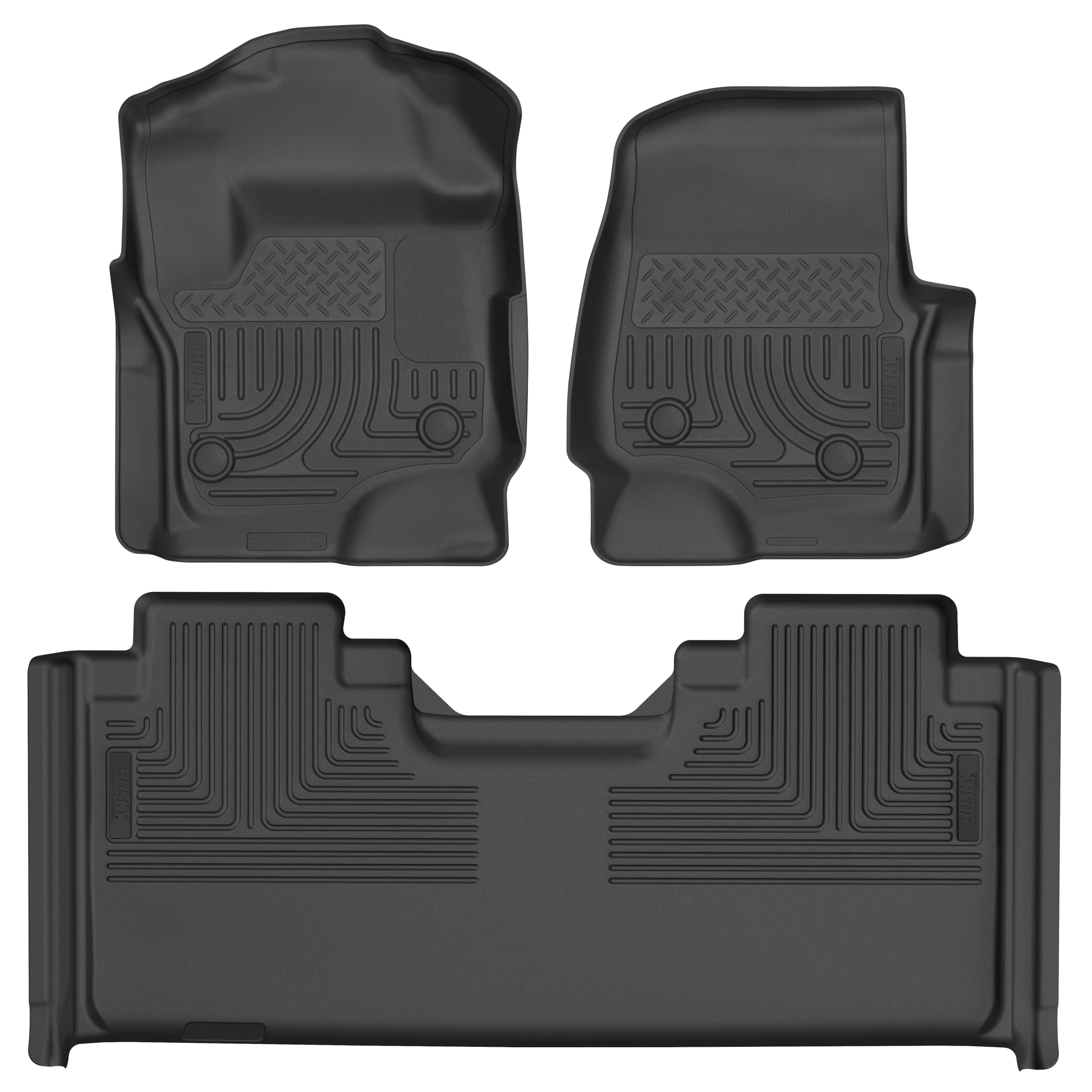 Husky Liners Floor Mats Weatherbeater | Fits 2017-2025 Ford F-250; F-350; F-450 Super Duty, SUPERCAB ONLY (Models W/Vinyl Flooring ONLY) | Front & 2nd Row, 3-pc Black - 93651